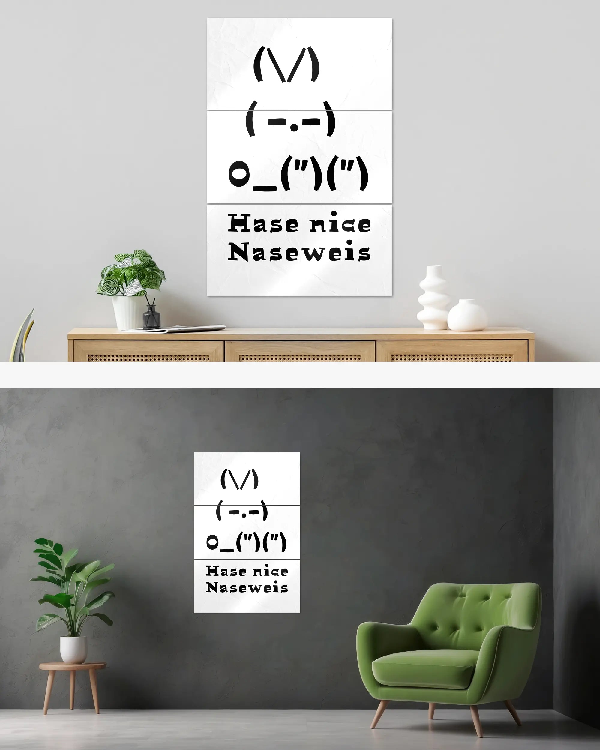 Wandansicht des Poster Plate Designs Nicer Hase im Metallic Style in der Größe Mighty (60 x 90 cm)