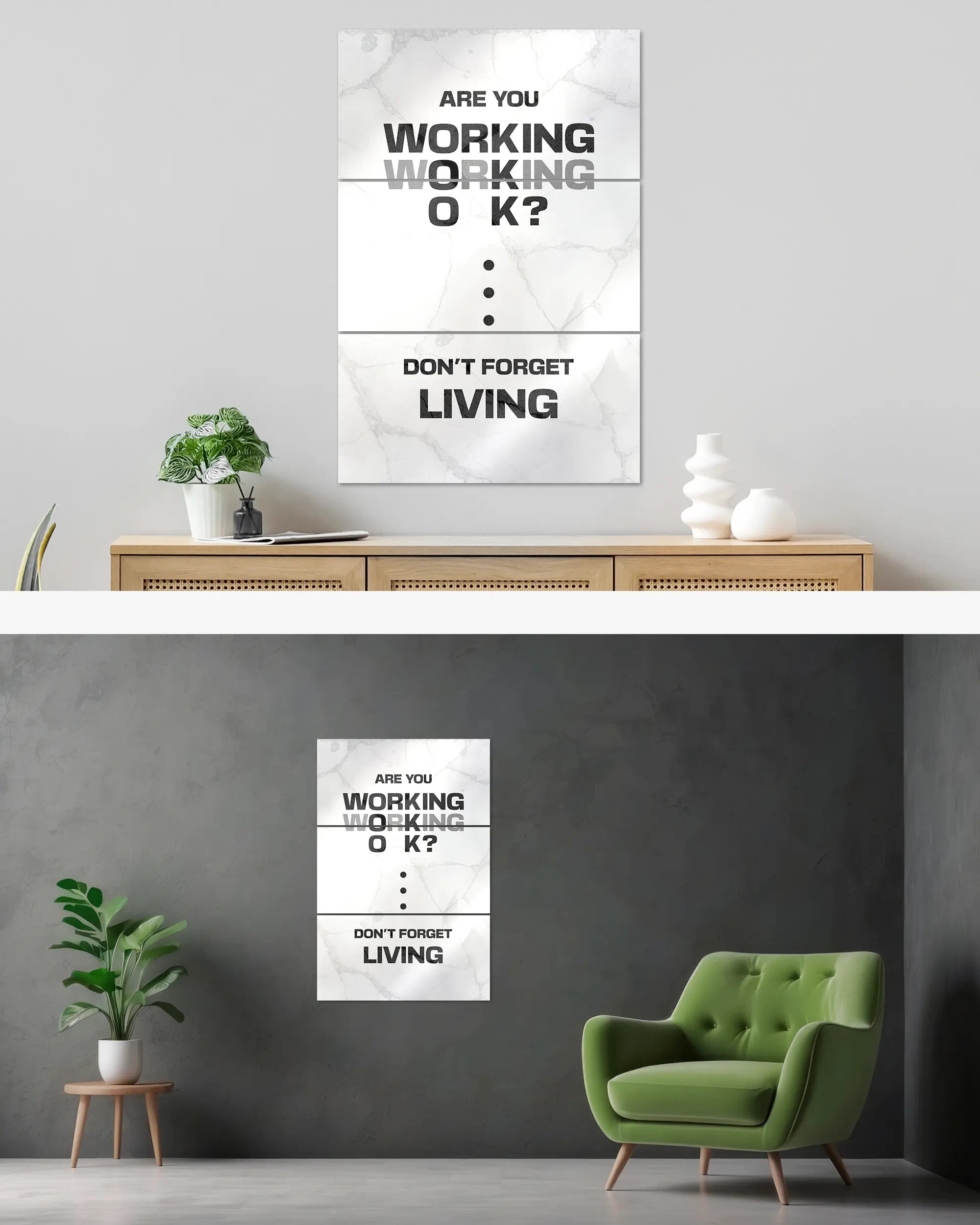 Wandansicht des Poster Plate Designs Are you OK? im Metallic Style in der Größe Mighty (60 x 90 cm)