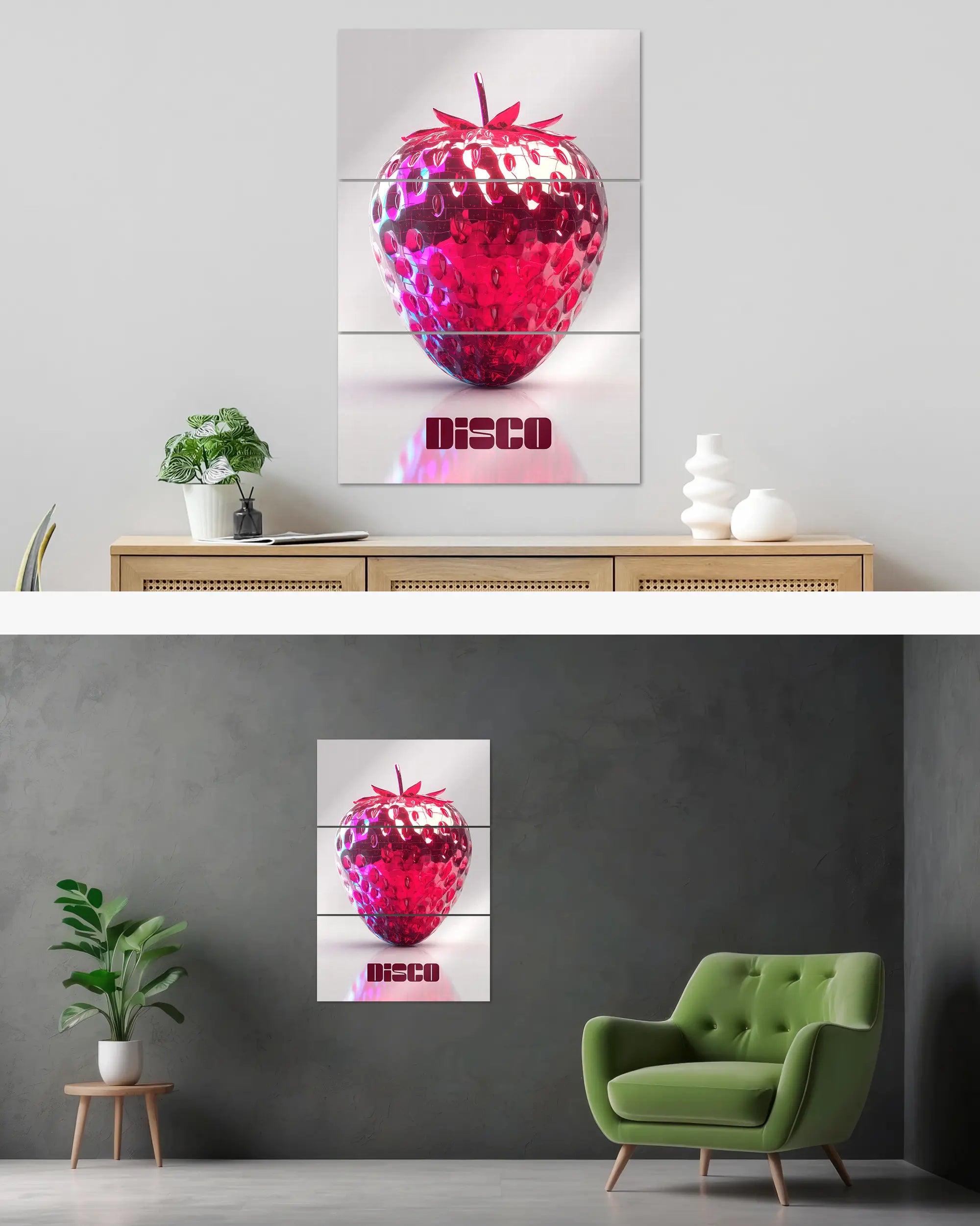 Wandansicht des Poster Plate Designs Discoberry im Metallic Style in der Größe Mighty (60 x 90 cm)