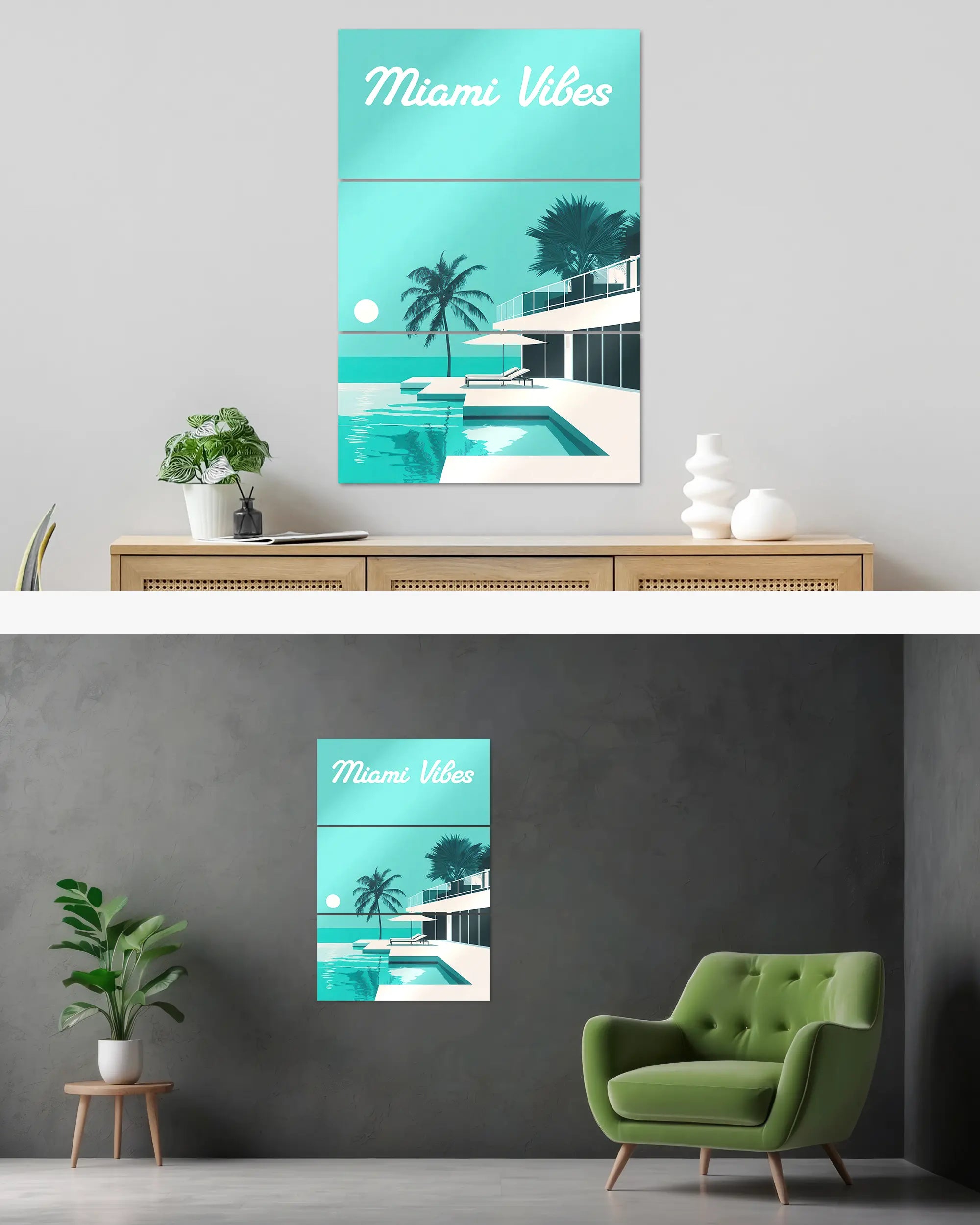 Wandansicht des Poster Plate Designs Miami Vibes im Metallic Style in der Größe Mighty (60 x 90 cm)