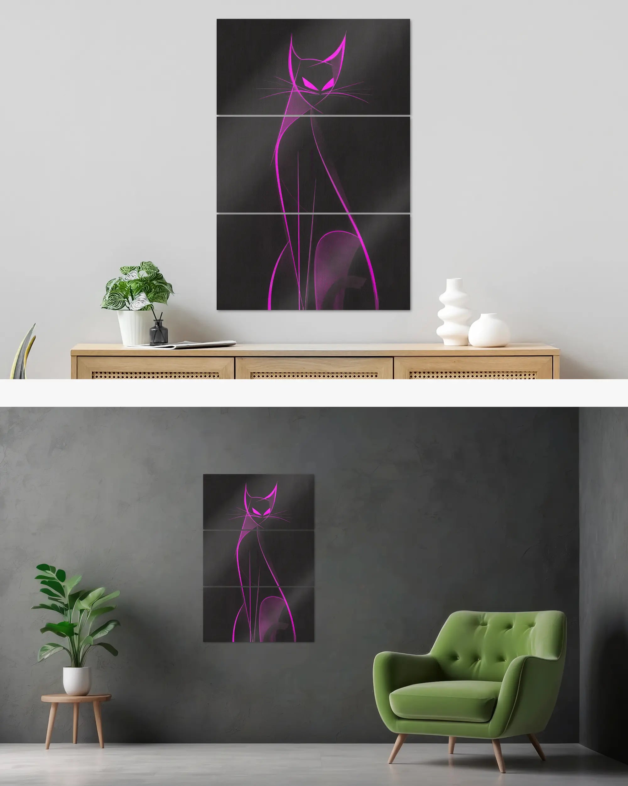 Wandansicht des Poster Plate Designs Katzenkrimi im Metallic Style in der Größe Mighty (60 x 90 cm)