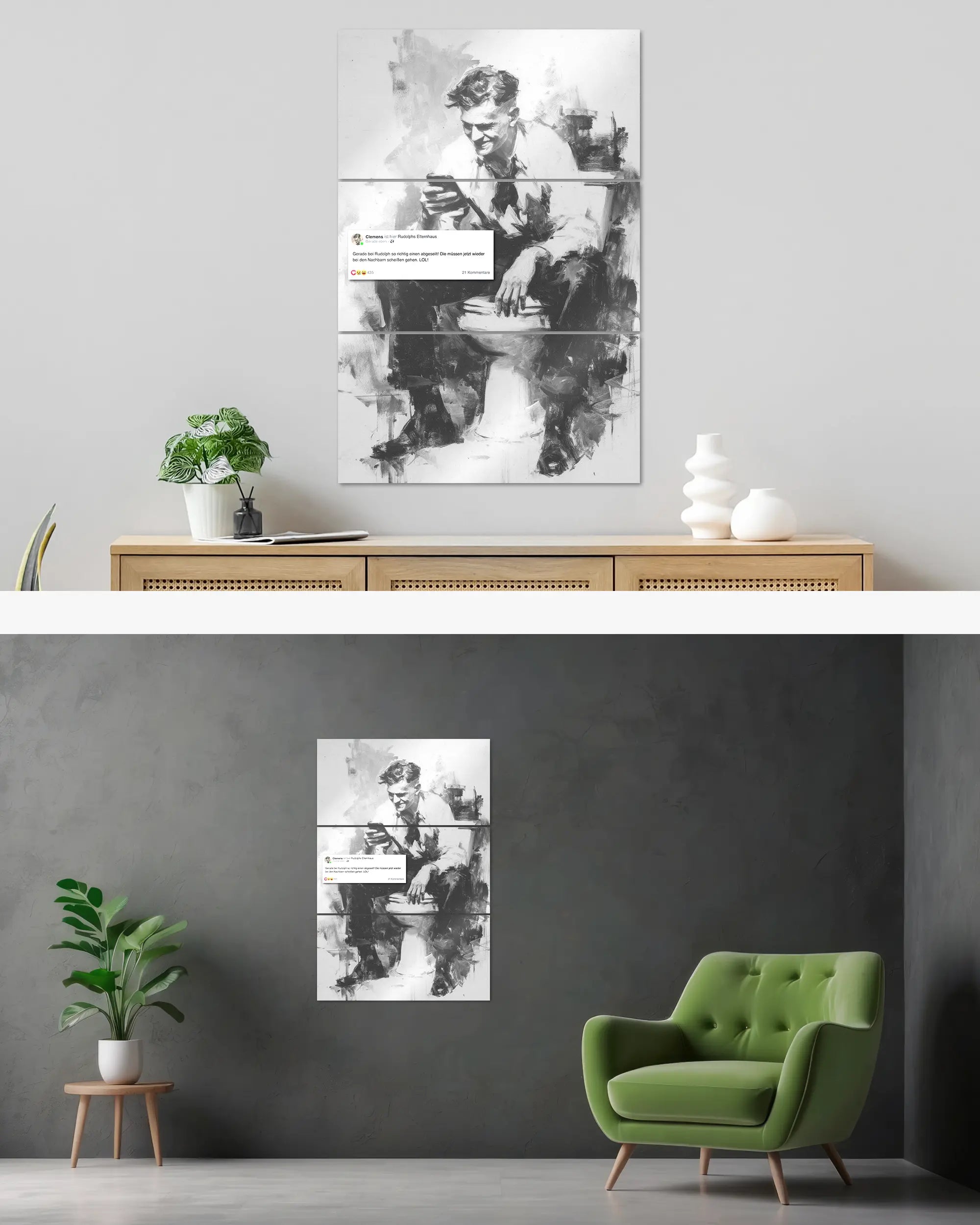 Wandansicht des Poster Plate Designs Clemens kackt im Metallic Style in der Größe Mighty (60 x 90 cm)