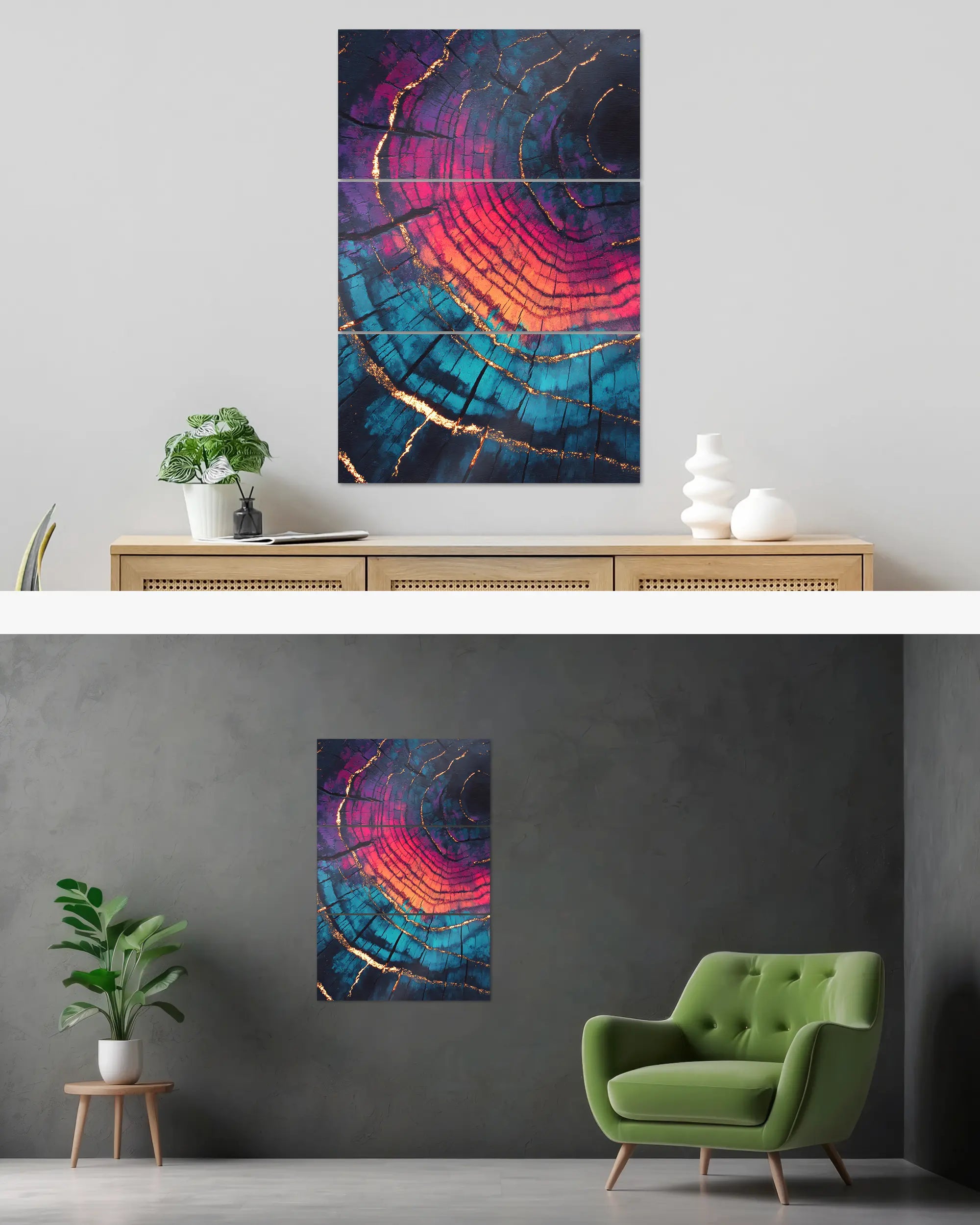 Wandansicht des Poster Plate Designs Rindenroulette im Metallic Style in der Größe Mighty (60 x 90 cm)