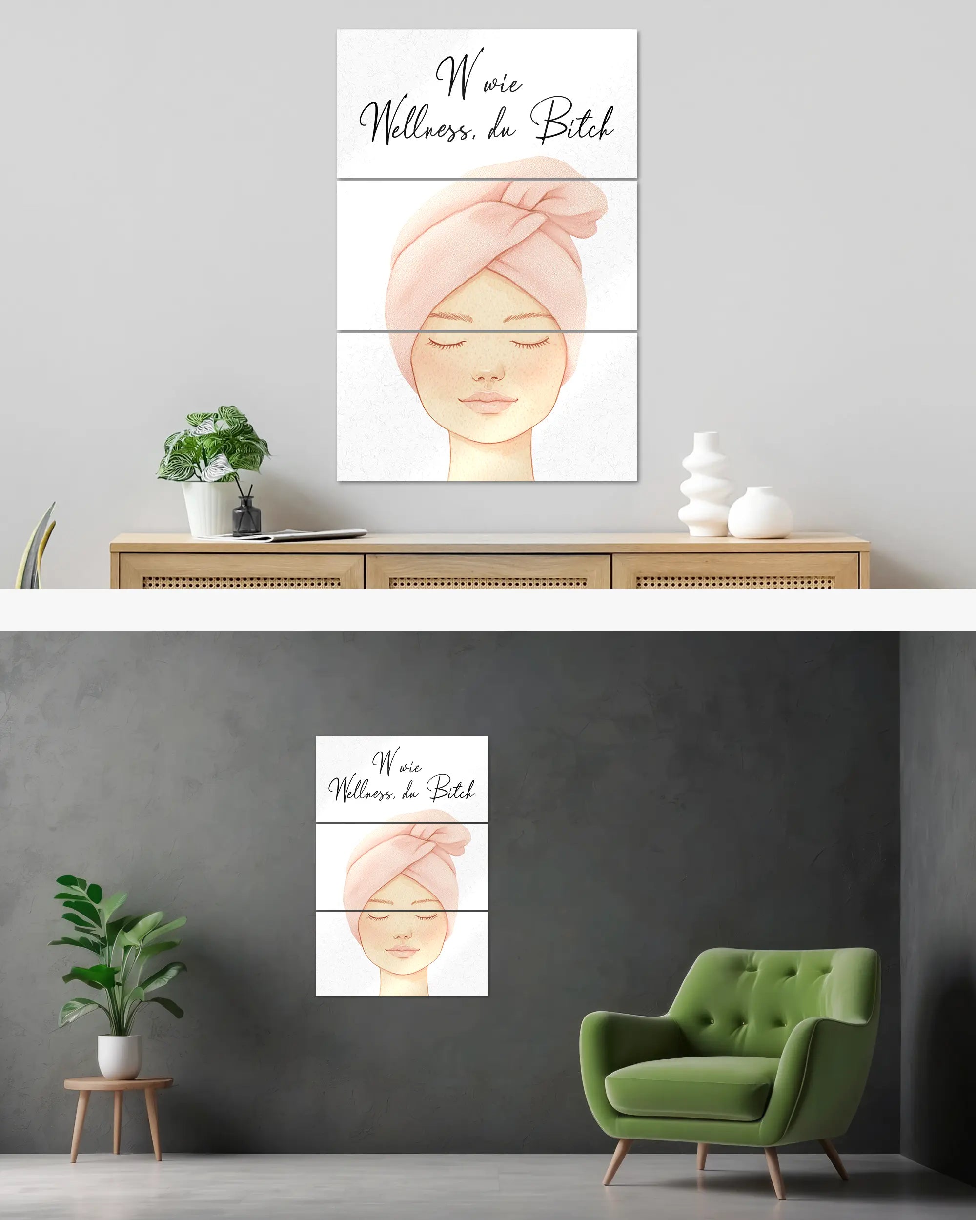 Wandansicht des Poster Plate Designs Wellness Routine im Metallic Style in der Größe Mighty (60 x 90 cm)