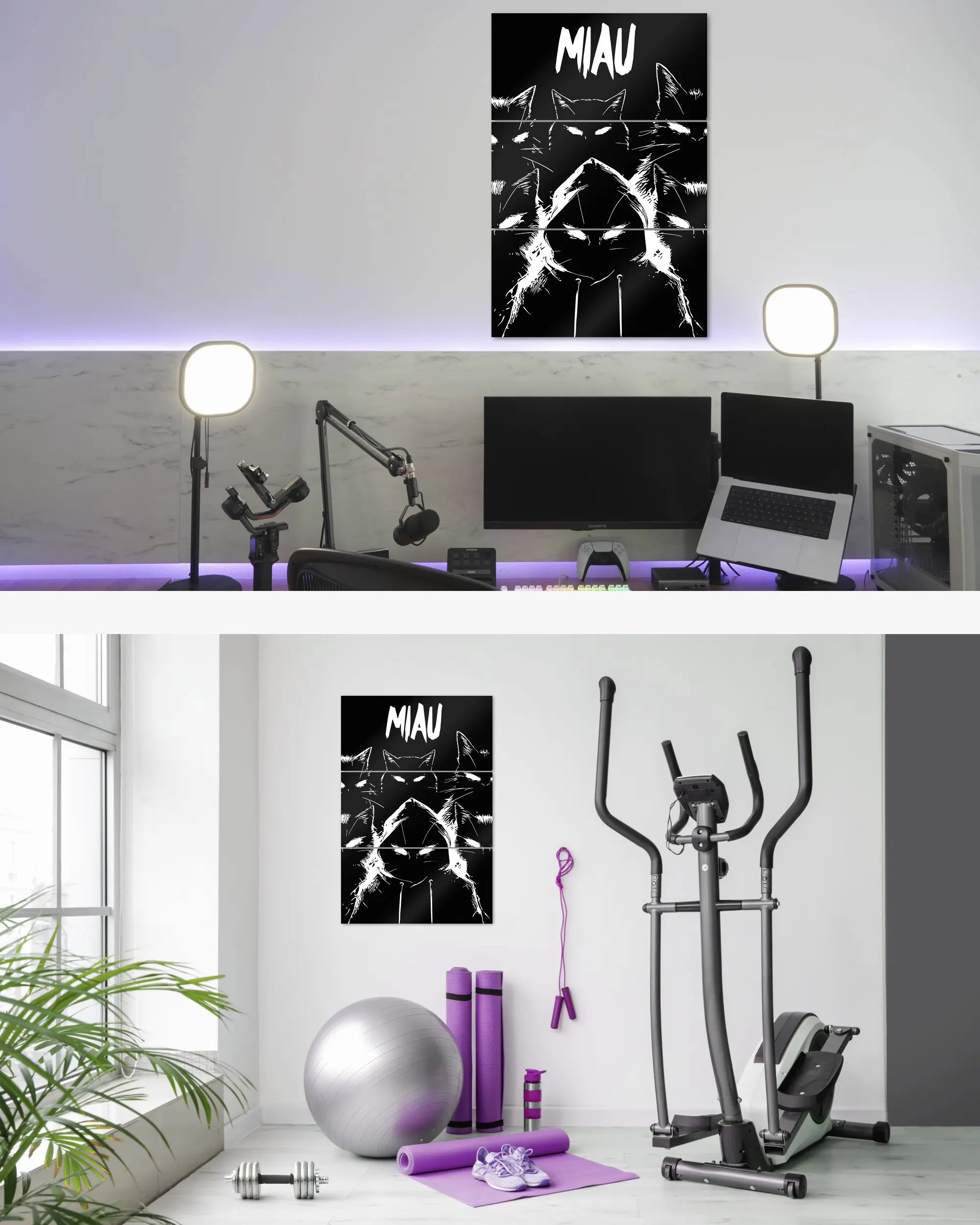 Zimmeransicht des Poster Plate Designs Miau Gang im Metallic Style in der Größe Mighty (60 x 90 cm)