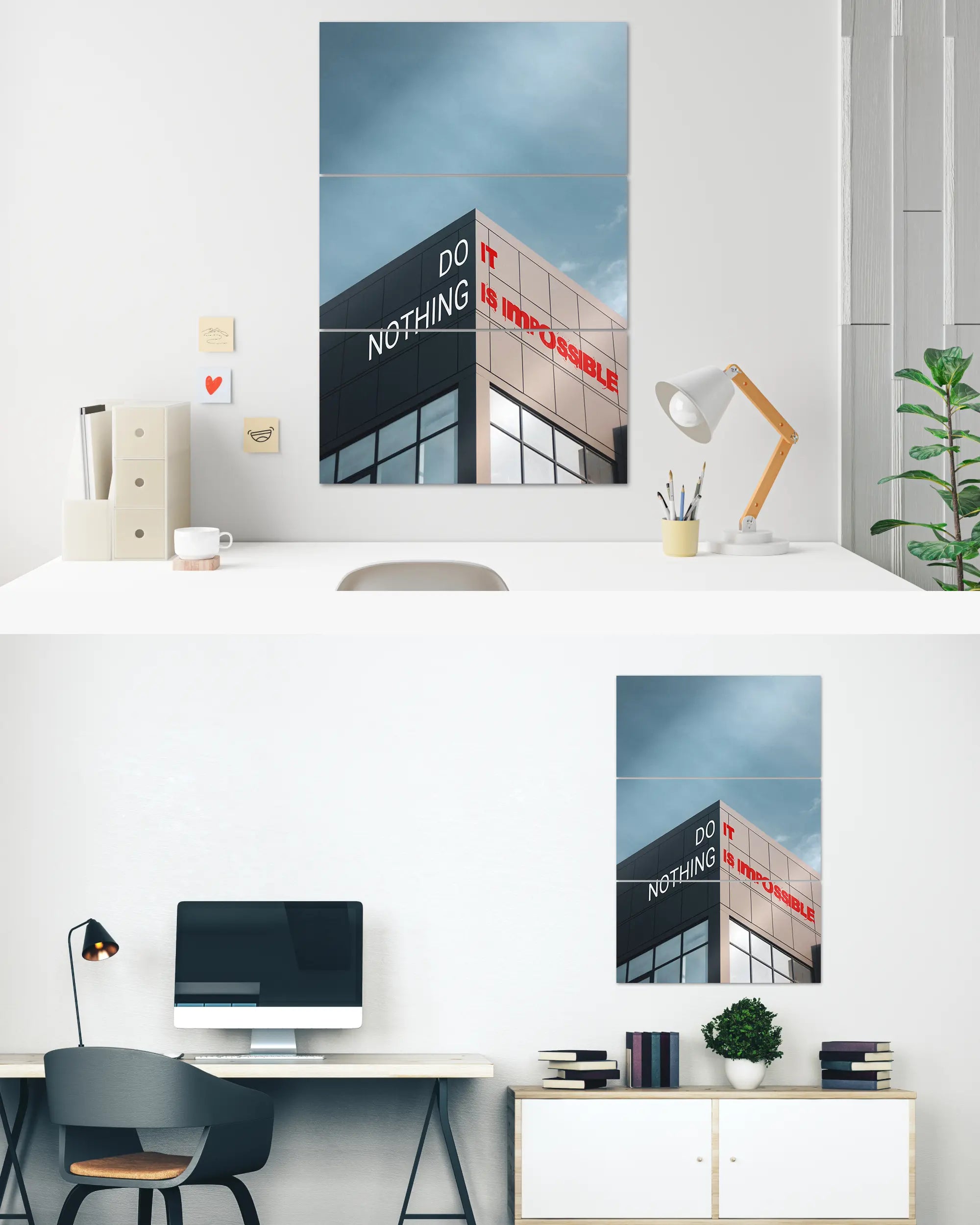 Zimmeransicht des Poster Plate Designs Do Nothing im Metallic Style in der Größe Mighty (60 x 90 cm)