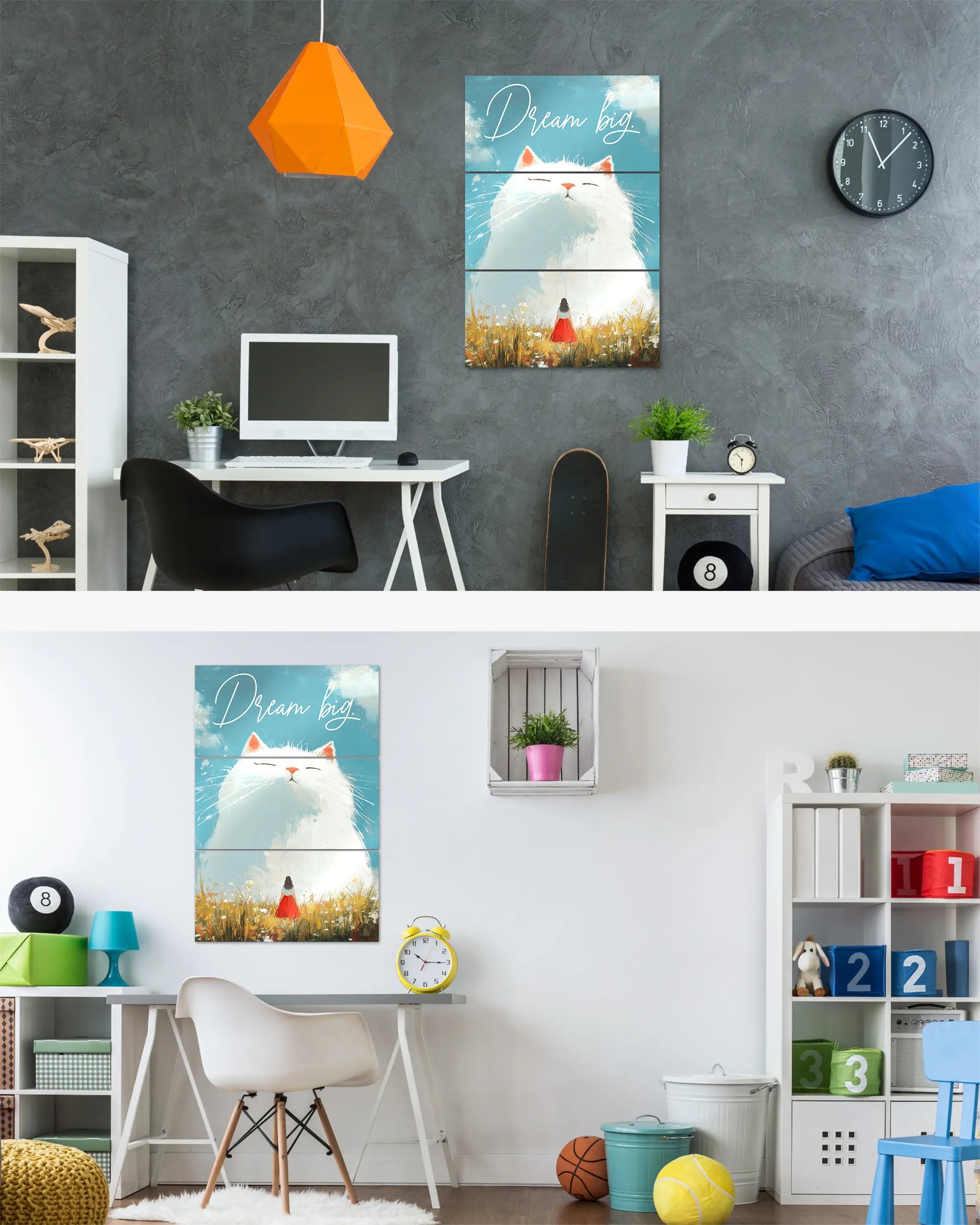 Zimmeransicht des Poster Plate Designs Dream Big im Metallic Style in der Größe Mighty (60 x 90 cm)