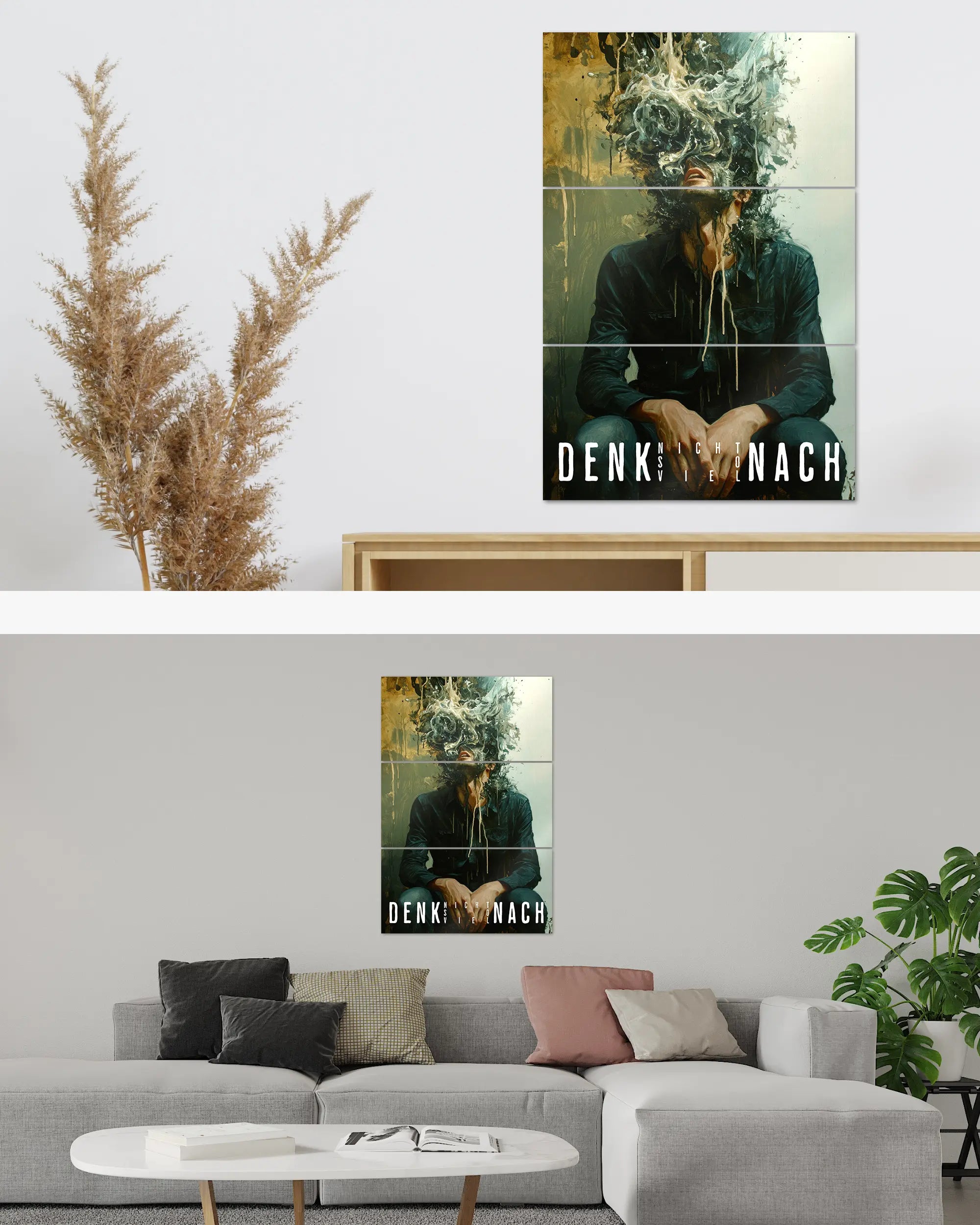 Zimmeransicht des Poster Plate Designs Denkblockade im Metallic Style in der Größe Mighty (60 x 90 cm)