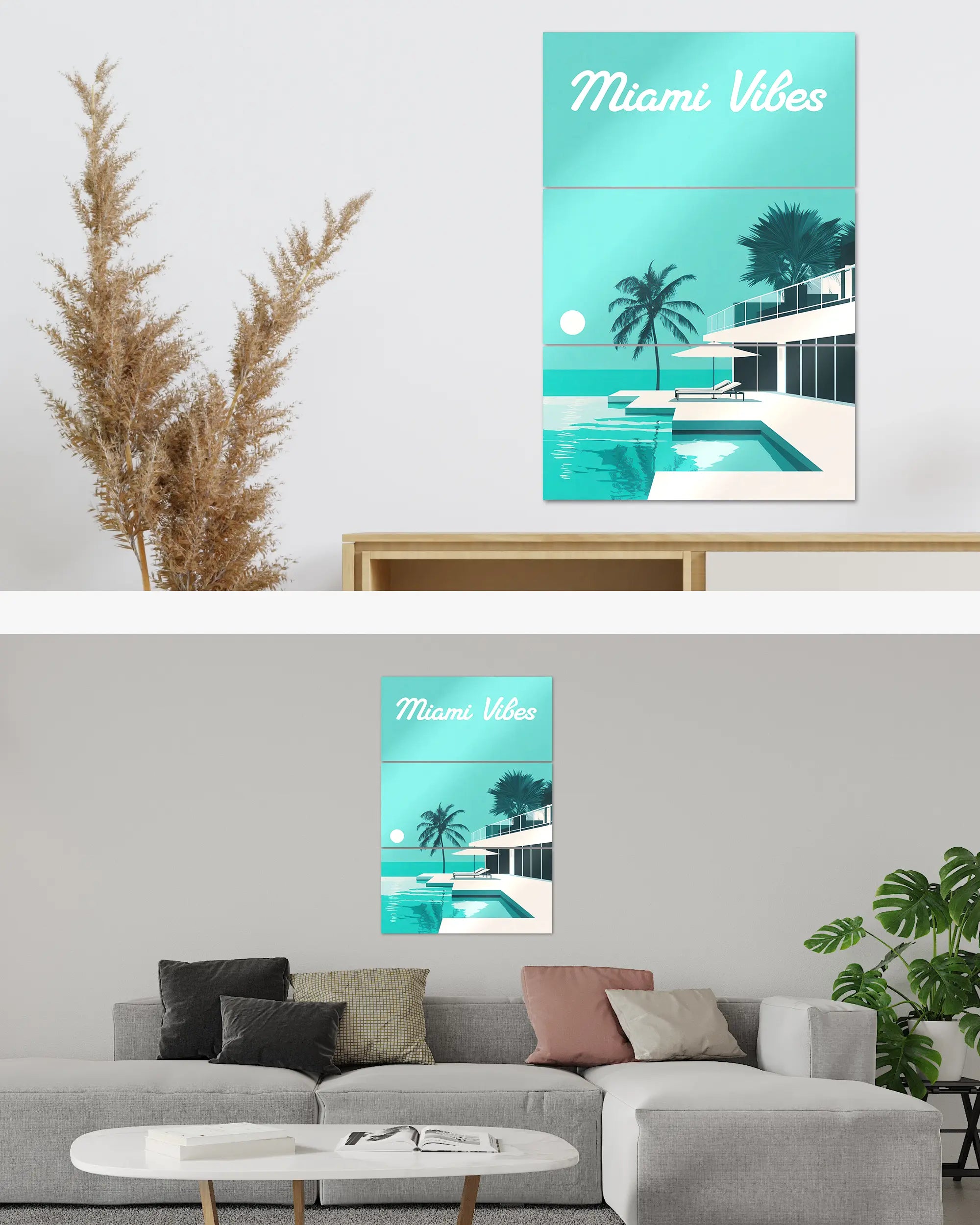 Zimmeransicht des Poster Plate Designs Miami Vibes im Metallic Style in der Größe Mighty (60 x 90 cm)