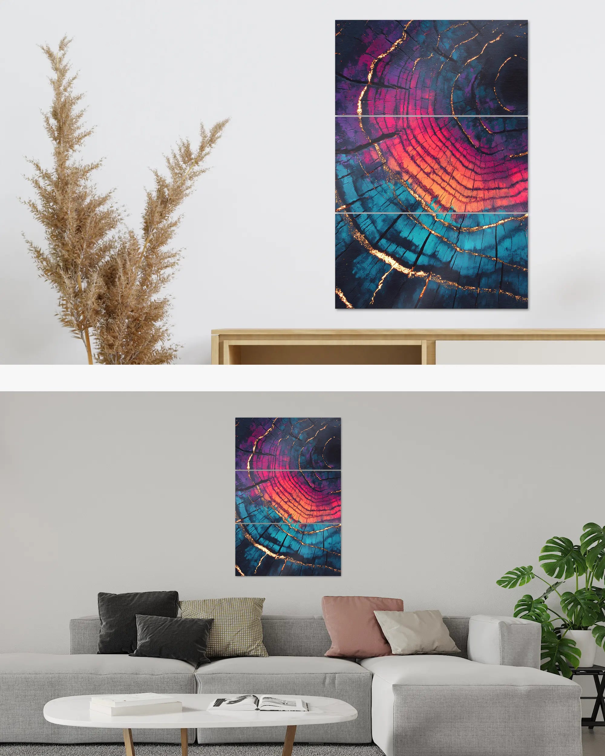 Zimmeransicht des Poster Plate Designs Rindenroulette im Metallic Style in der Größe Mighty (60 x 90 cm)