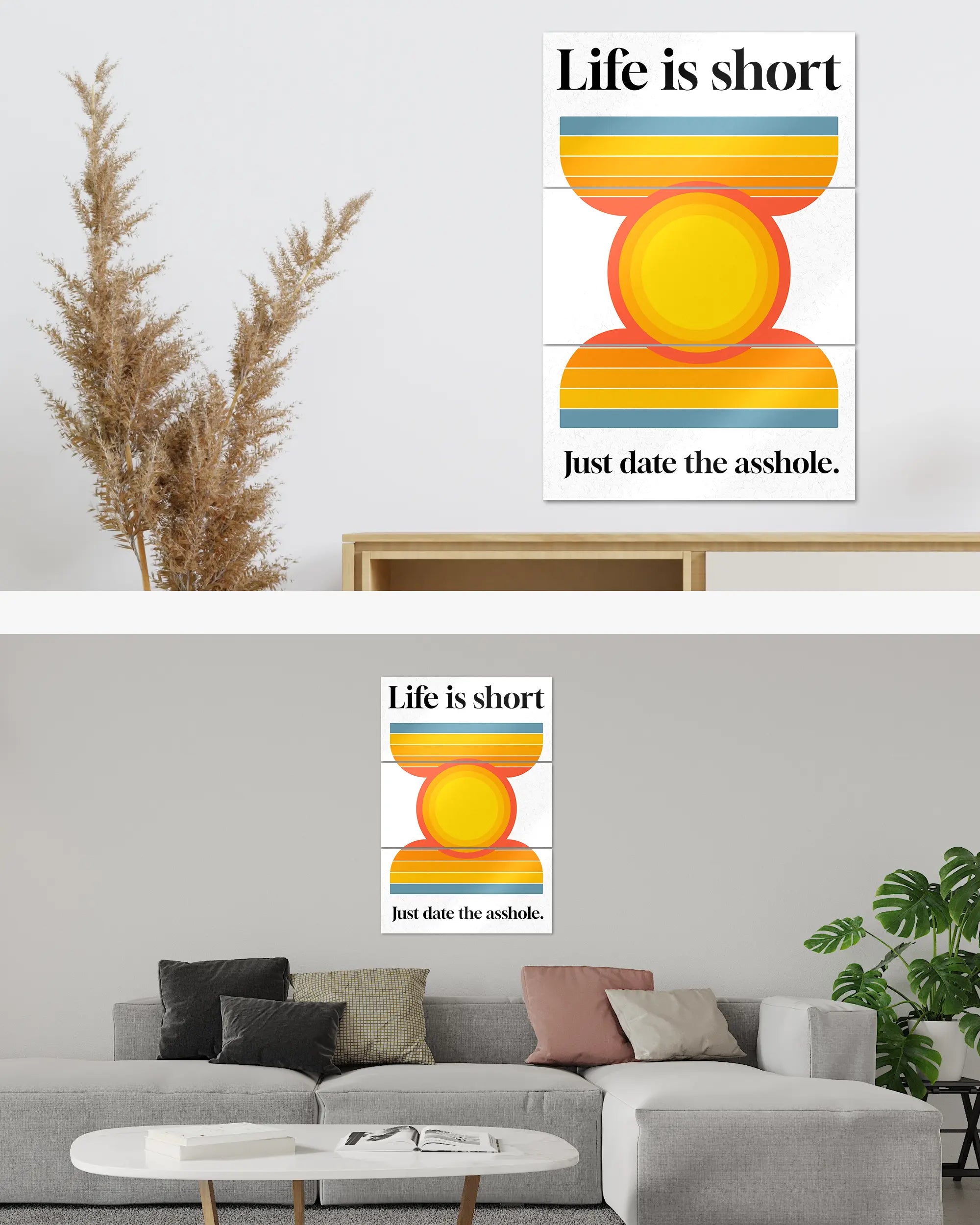 Zimmeransicht des Poster Plate Designs Life is short im Metallic Style in der Größe Mighty (60 x 90 cm)