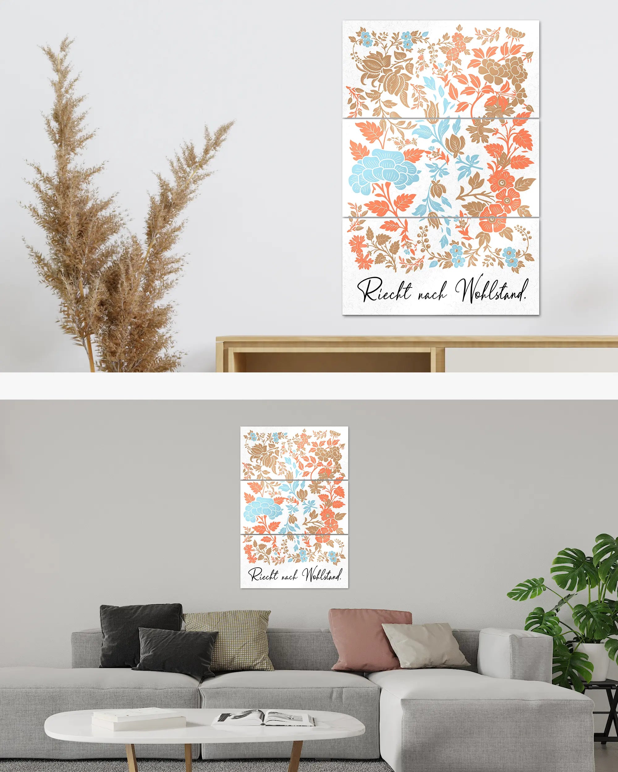 Zimmeransicht des Poster Plate Designs Wohlstandsduft im Metallic Style in der Größe Mighty (60 x 90 cm)