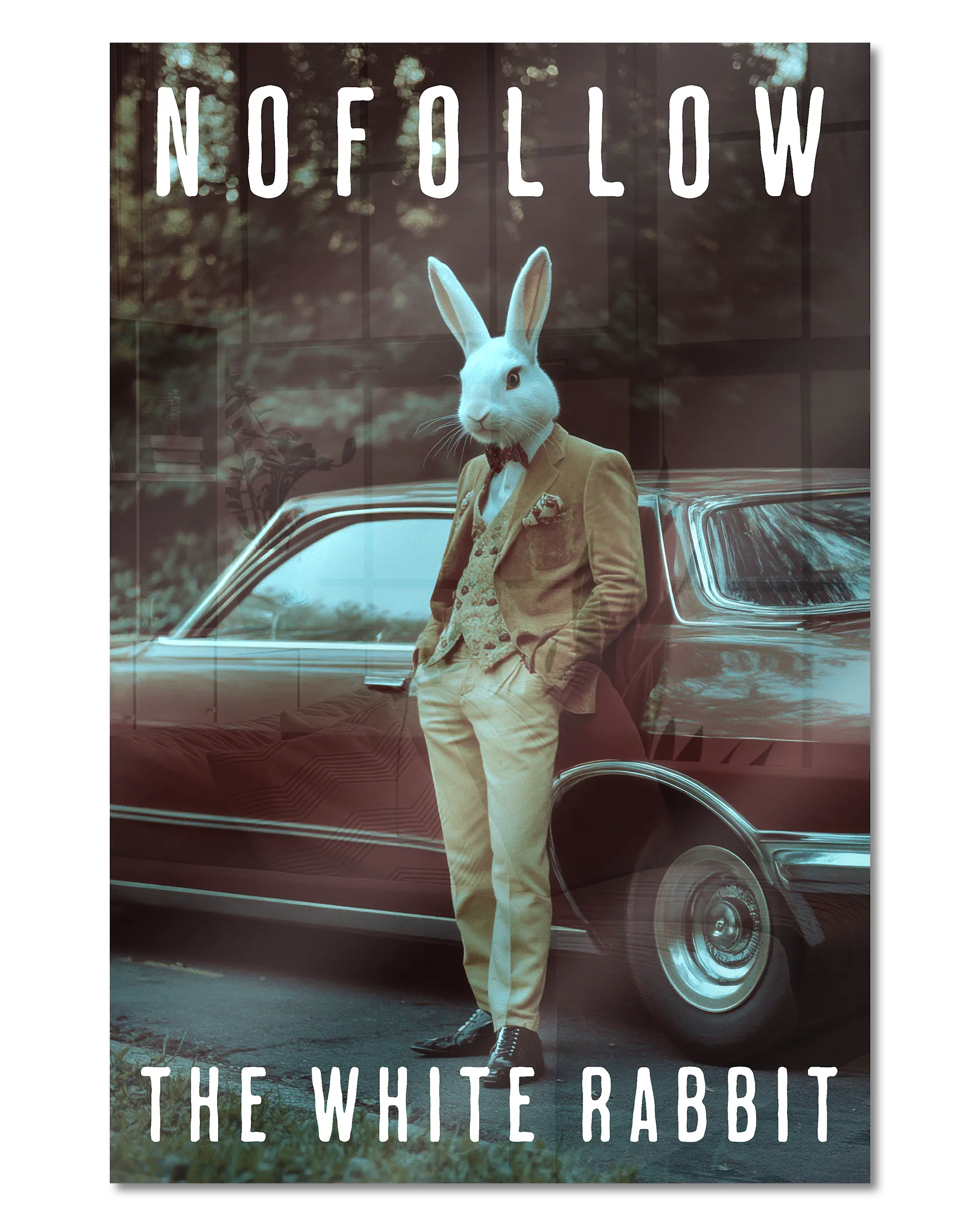 Frontalansicht des Poster Plate Designs Nofollow the White Rabbit im Acrylic Style in der Größe Main (40 x 60 cm)
