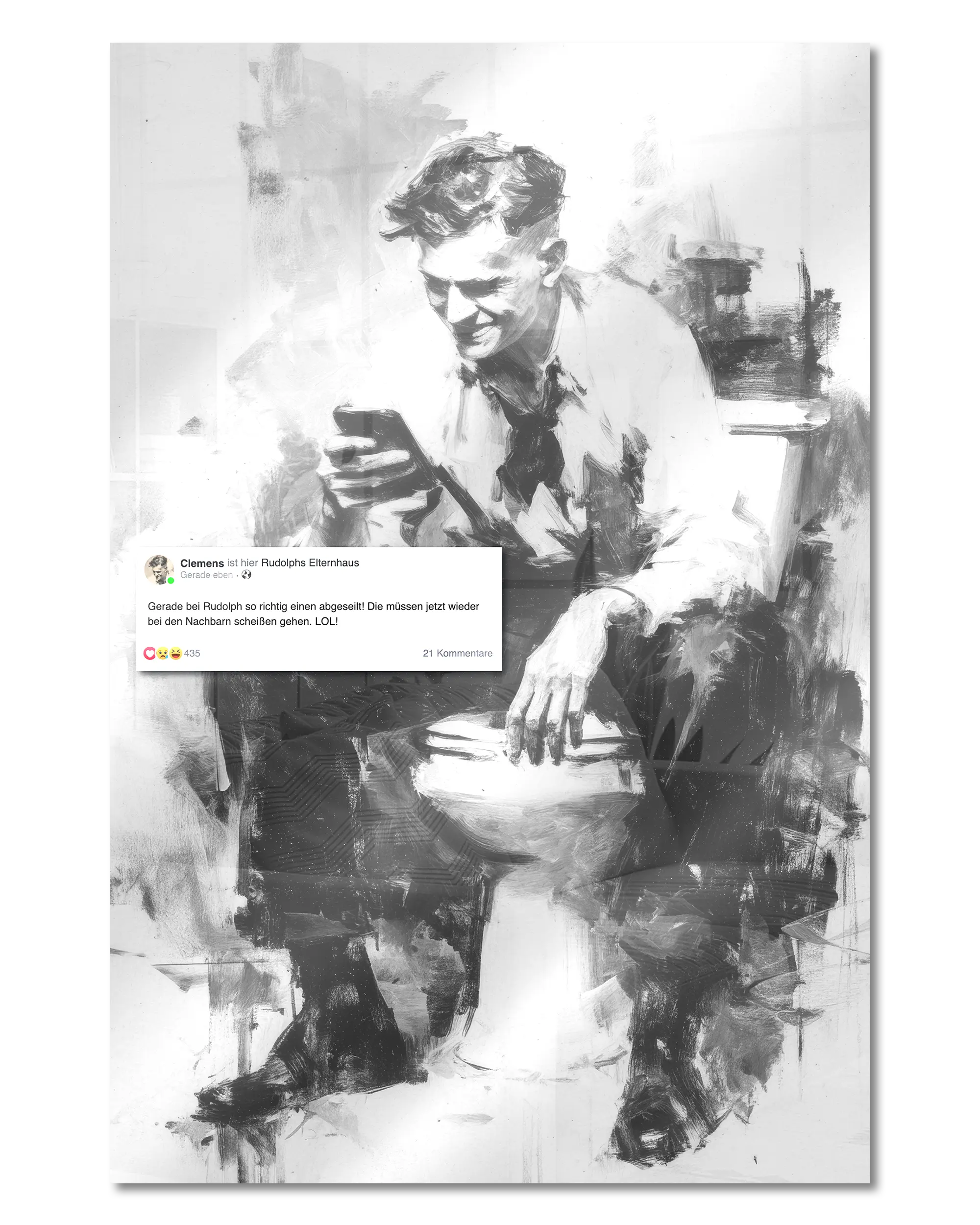 Frontalansicht des Poster Plate Designs Clemens kackt im Acrylic Style in der Größe Main (40 x 60 cm)