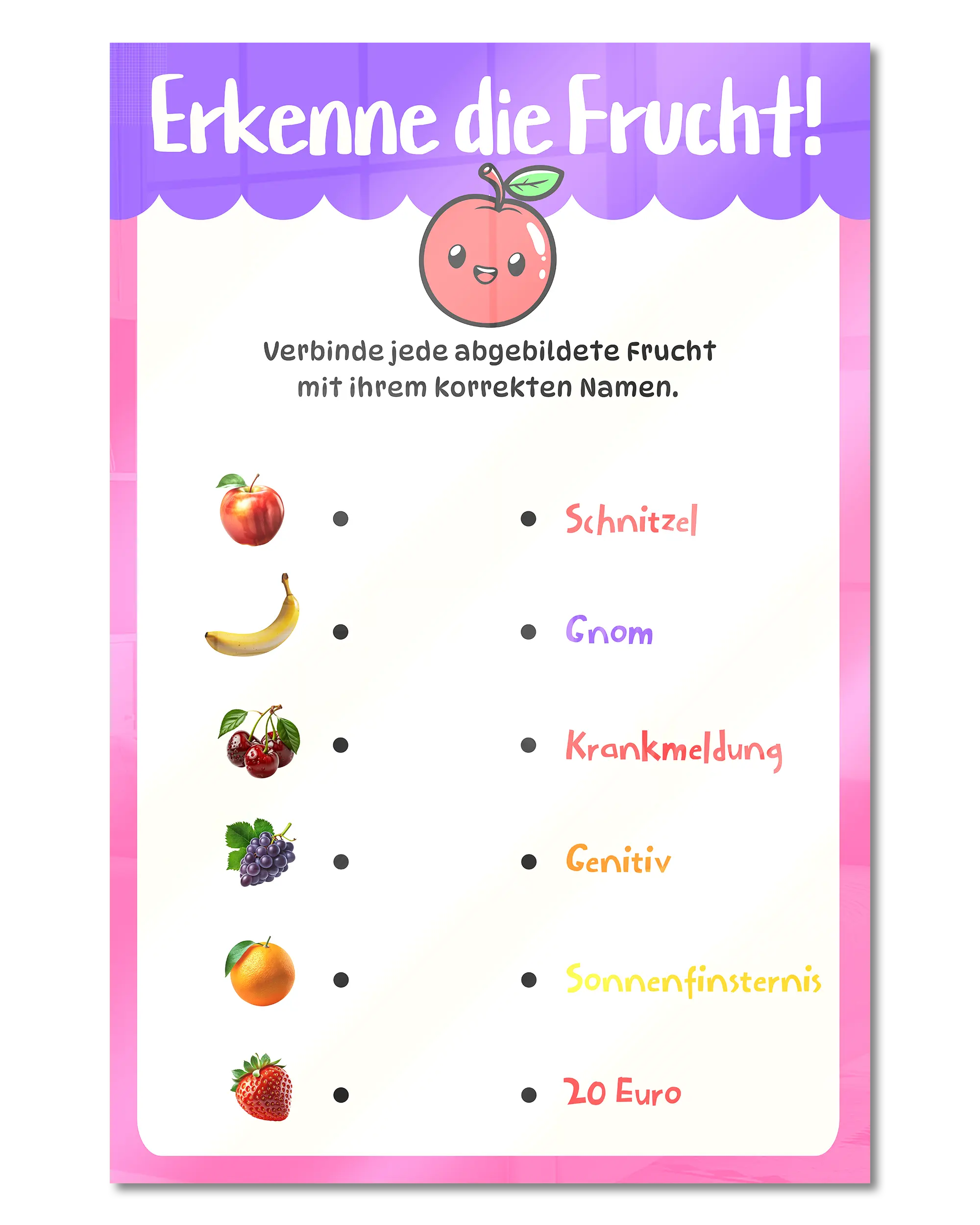 Frontalansicht des Poster Plate Designs Fruchtvokabeln im Acrylic Style in der Größe Main (40 x 60 cm)