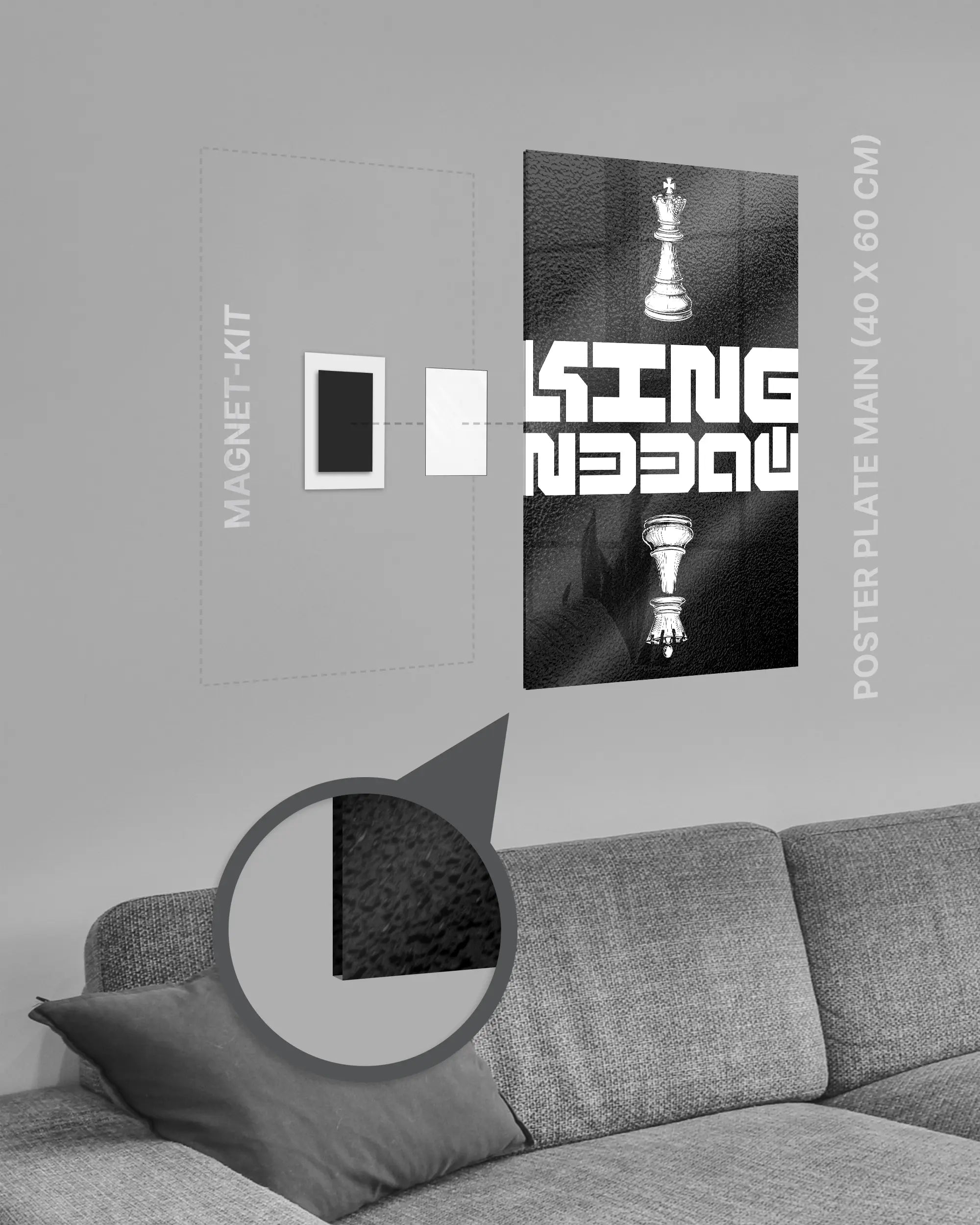 Magnet-Kit Seitenansicht des Poster Plate Designs Chessday im Acrylic Style in der Größe Main (40 x 60 cm)