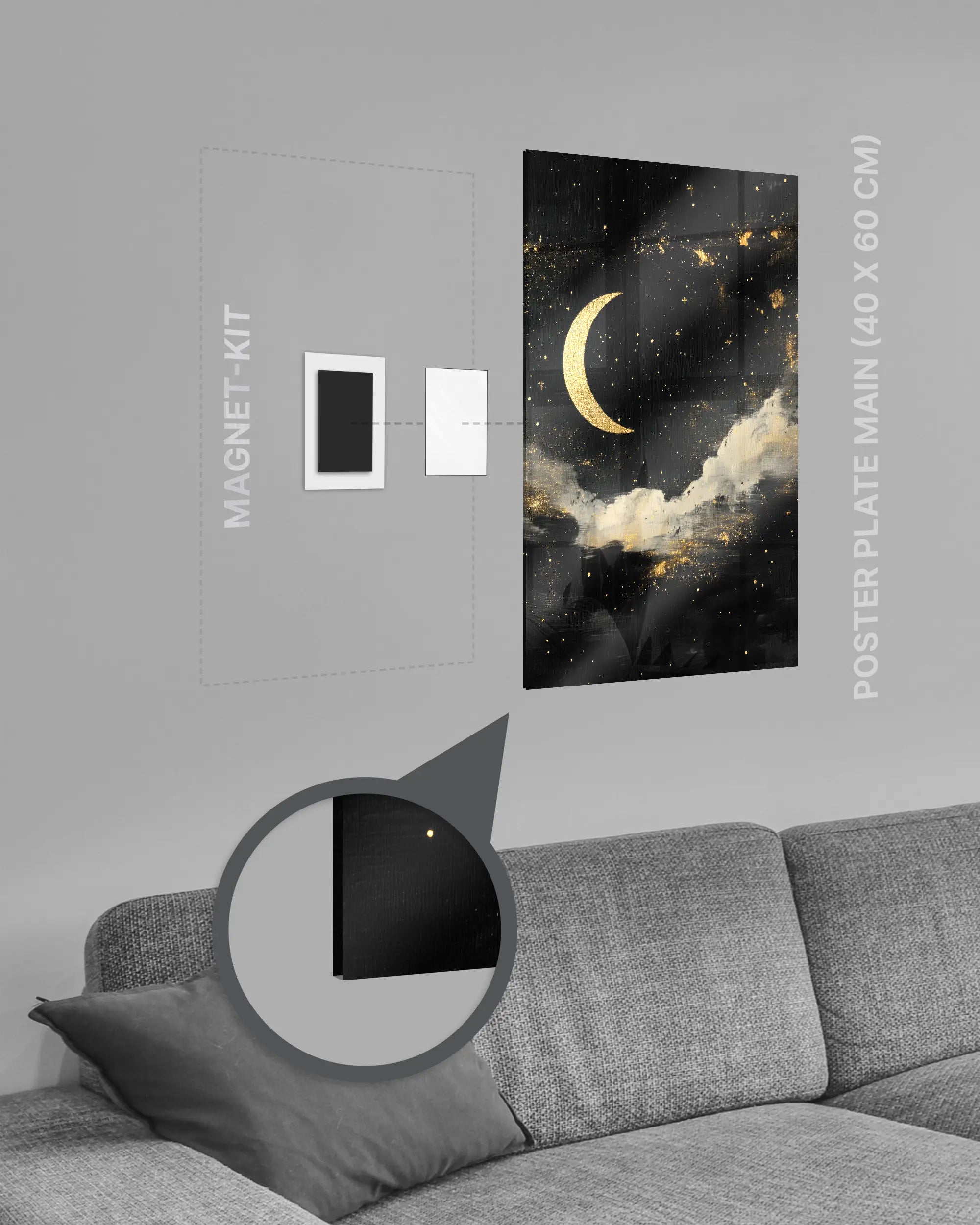 Magnet-Kit Seitenansicht des Poster Plate Designs Goldenes Mondgedicht im Acrylic Style in der Größe Main (40 x 60 cm)