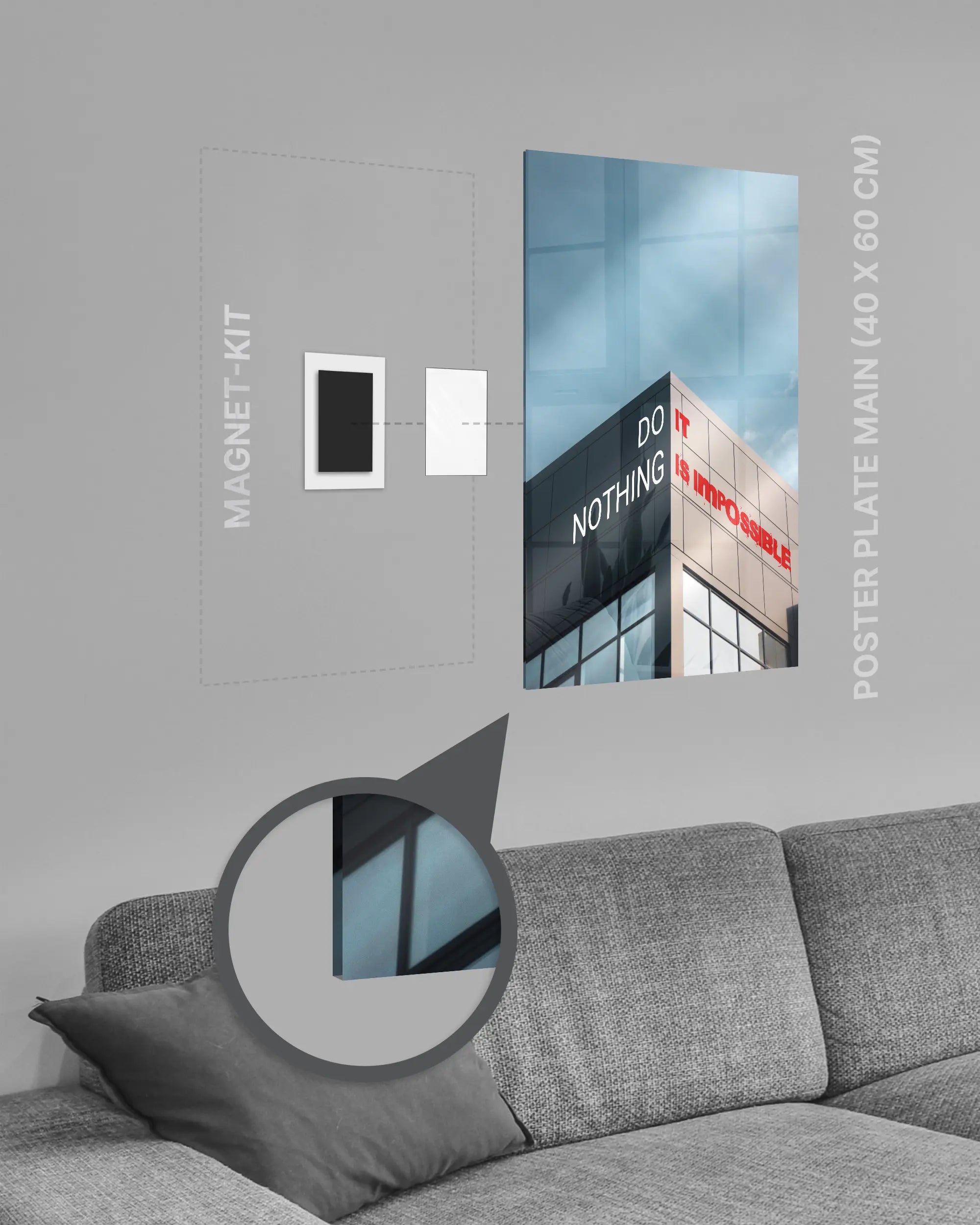Magnet-Kit Seitenansicht des Poster Plate Designs Do Nothing im Acrylic Style in der Größe Main (40 x 60 cm)