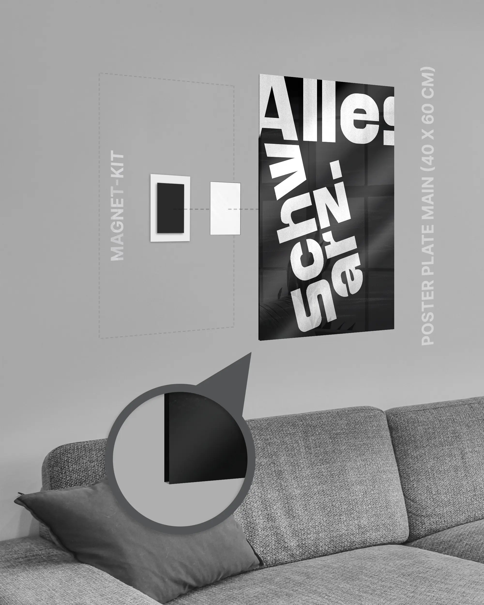 Magnet-Kit Seitenansicht des Poster Plate Designs Alles Schwarz im Acrylic Style in der Größe Main (40 x 60 cm)