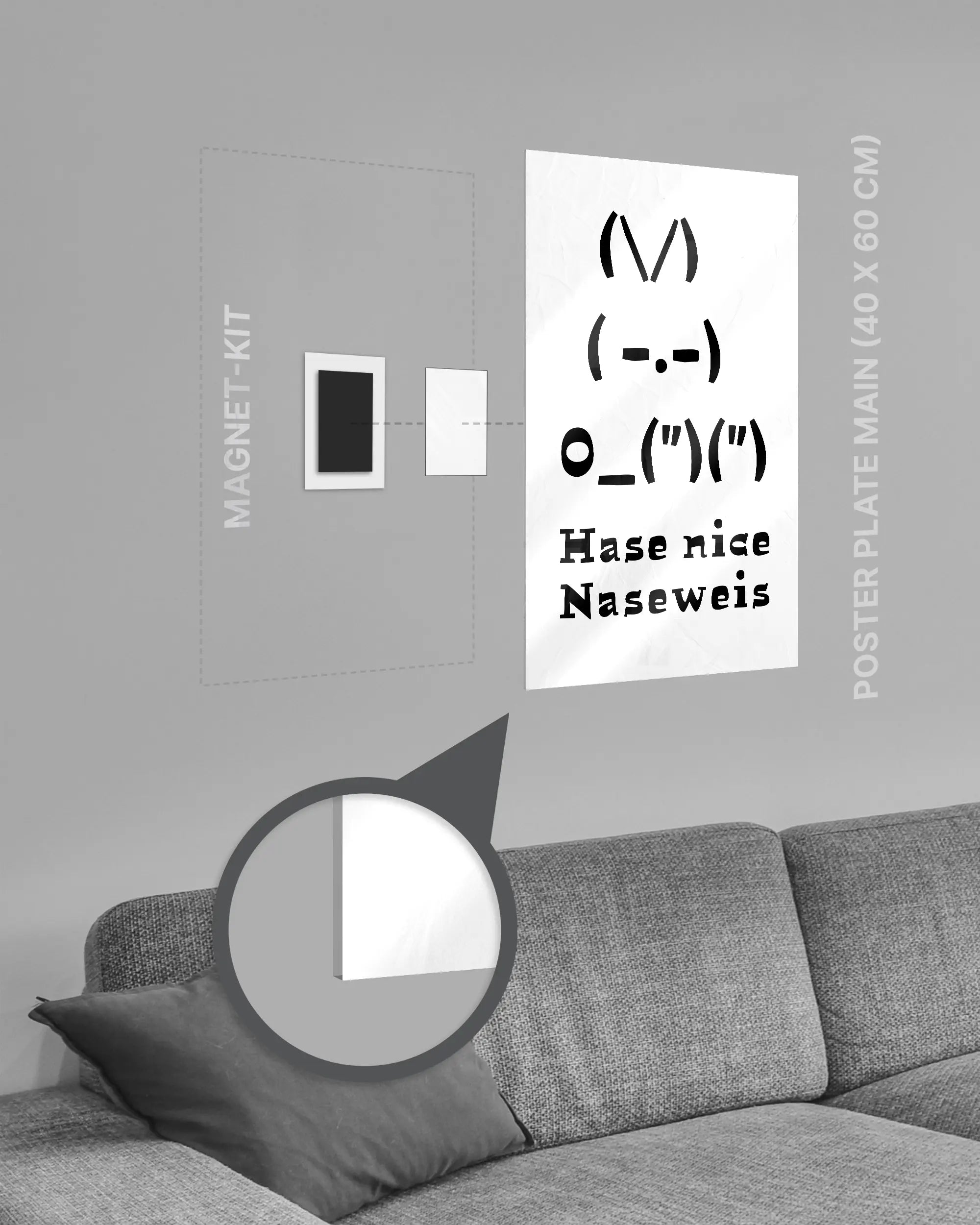 Magnet-Kit Seitenansicht des Poster Plate Designs Nicer Hase im Acrylic Style in der Größe Main (40 x 60 cm)