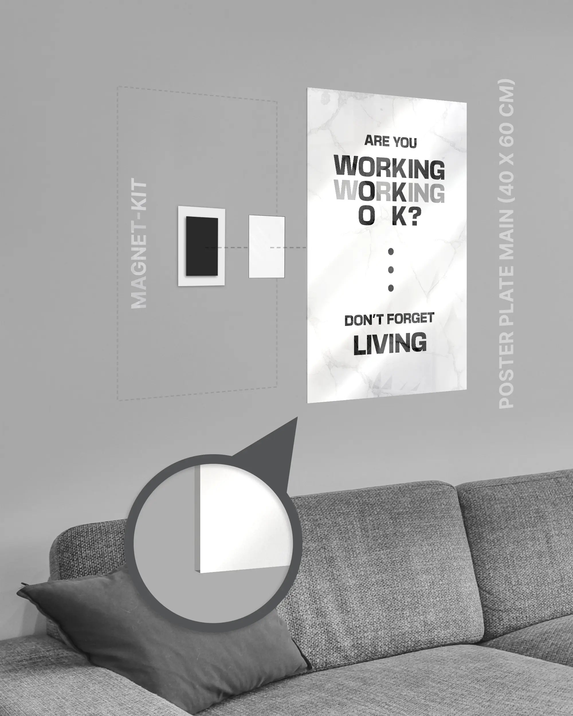 Magnet-Kit Seitenansicht des Poster Plate Designs Are you OK? im Acrylic Style in der Größe Main (40 x 60 cm)