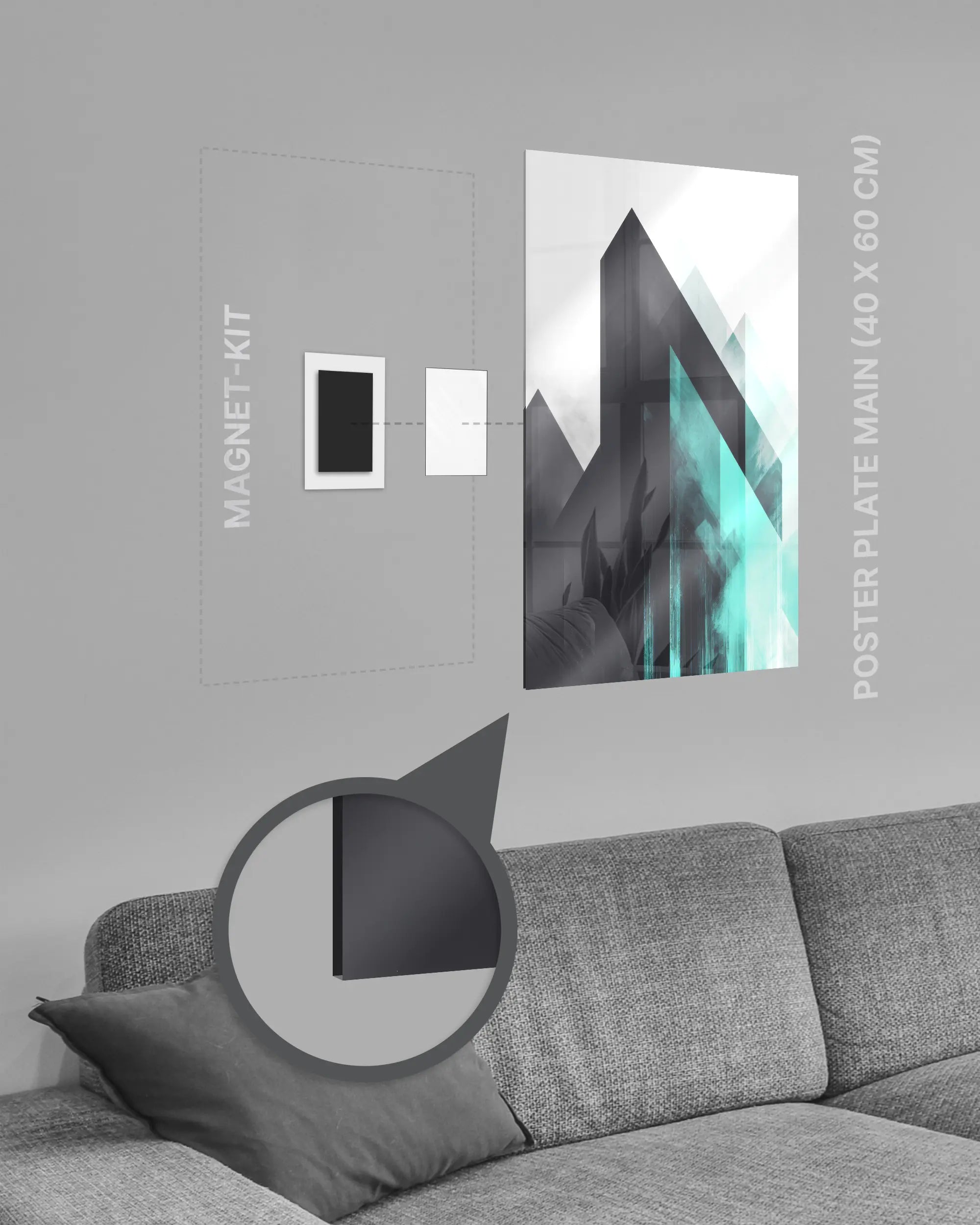 Magnet-Kit Seitenansicht des Poster Plate Designs Ein Abstrakt im Acrylic Style in der Größe Main (40 x 60 cm)