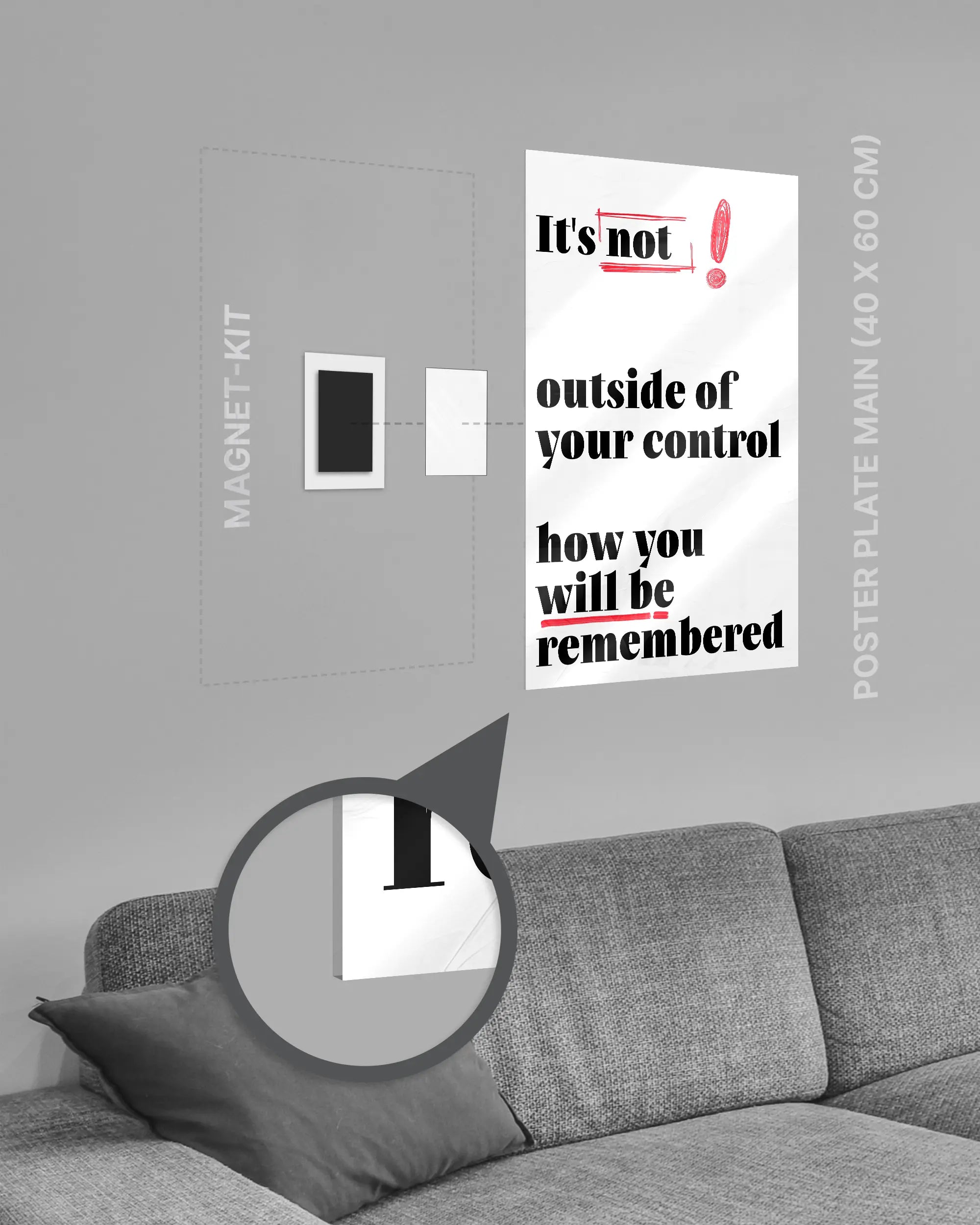 Magnet-Kit Seitenansicht des Poster Plate Designs Write your story im Acrylic Style in der Größe Main (40 x 60 cm)