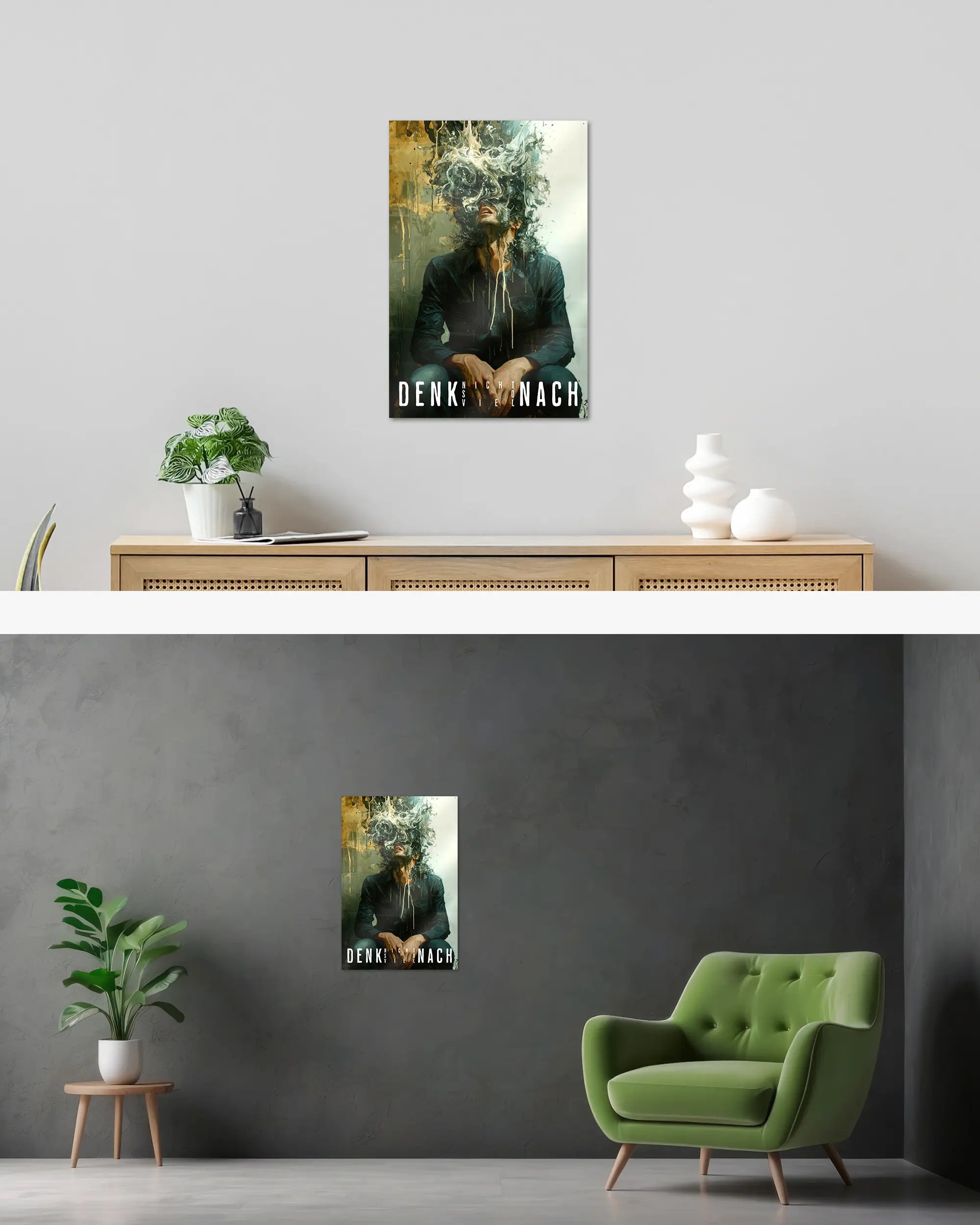 Wandansicht des Poster Plate Designs Denkblockade im Acrylic Style in der Größe Main (40 x 60 cm)