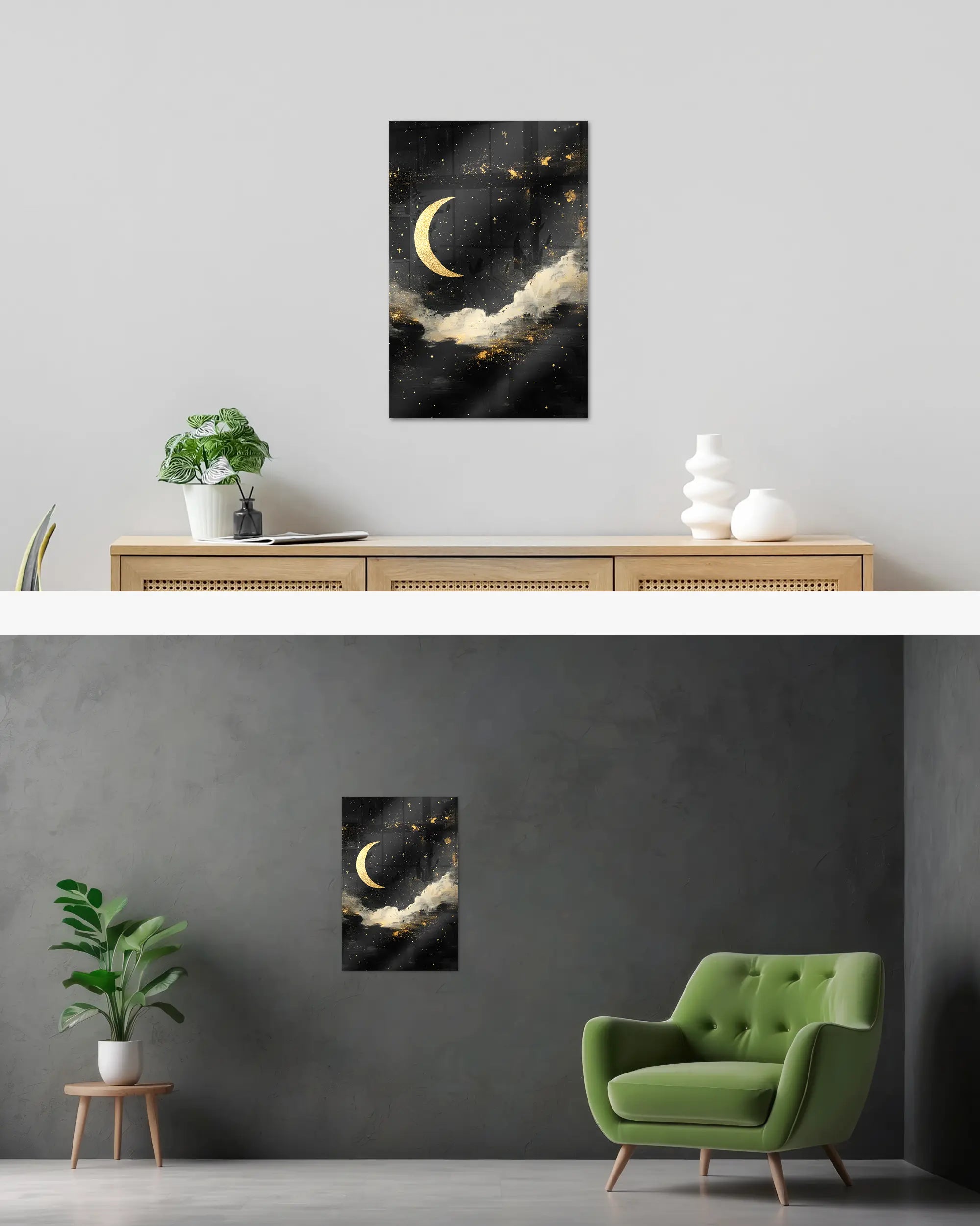 Wandansicht des Poster Plate Designs Goldenes Mondgedicht im Acrylic Style in der Größe Main (40 x 60 cm)