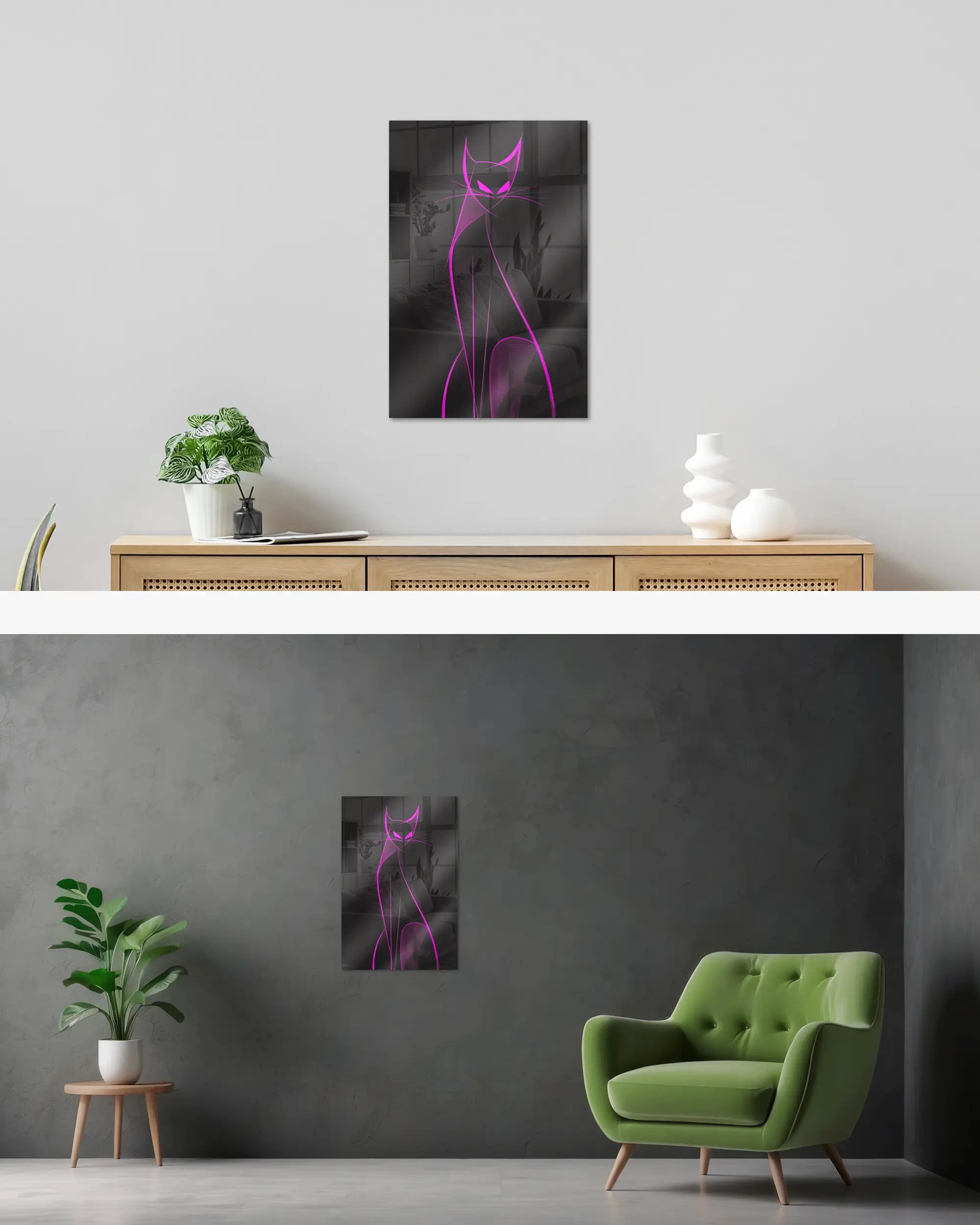 Wandansicht des Poster Plate Designs Katzenkrimi im Acrylic Style in der Größe Main (40 x 60 cm)