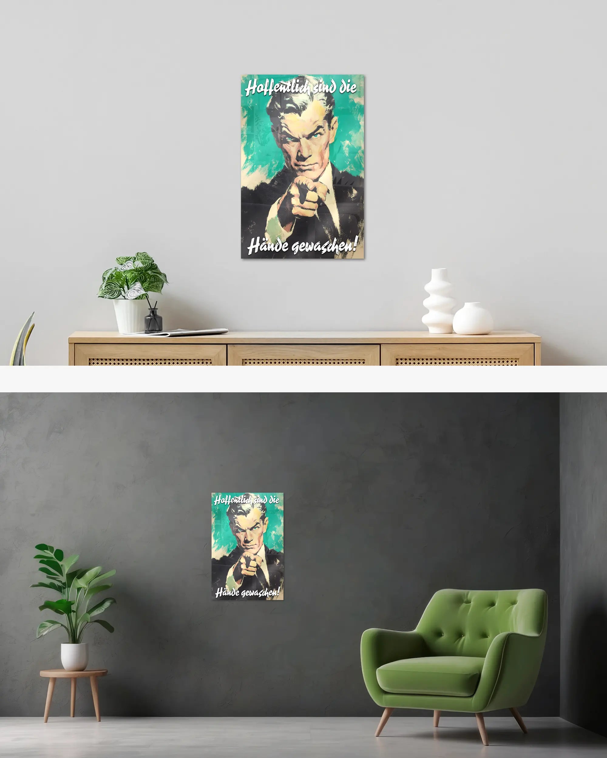Wandansicht des Poster Plate Designs Besser mit Seife im Acrylic Style in der Größe Main (40 x 60 cm)
