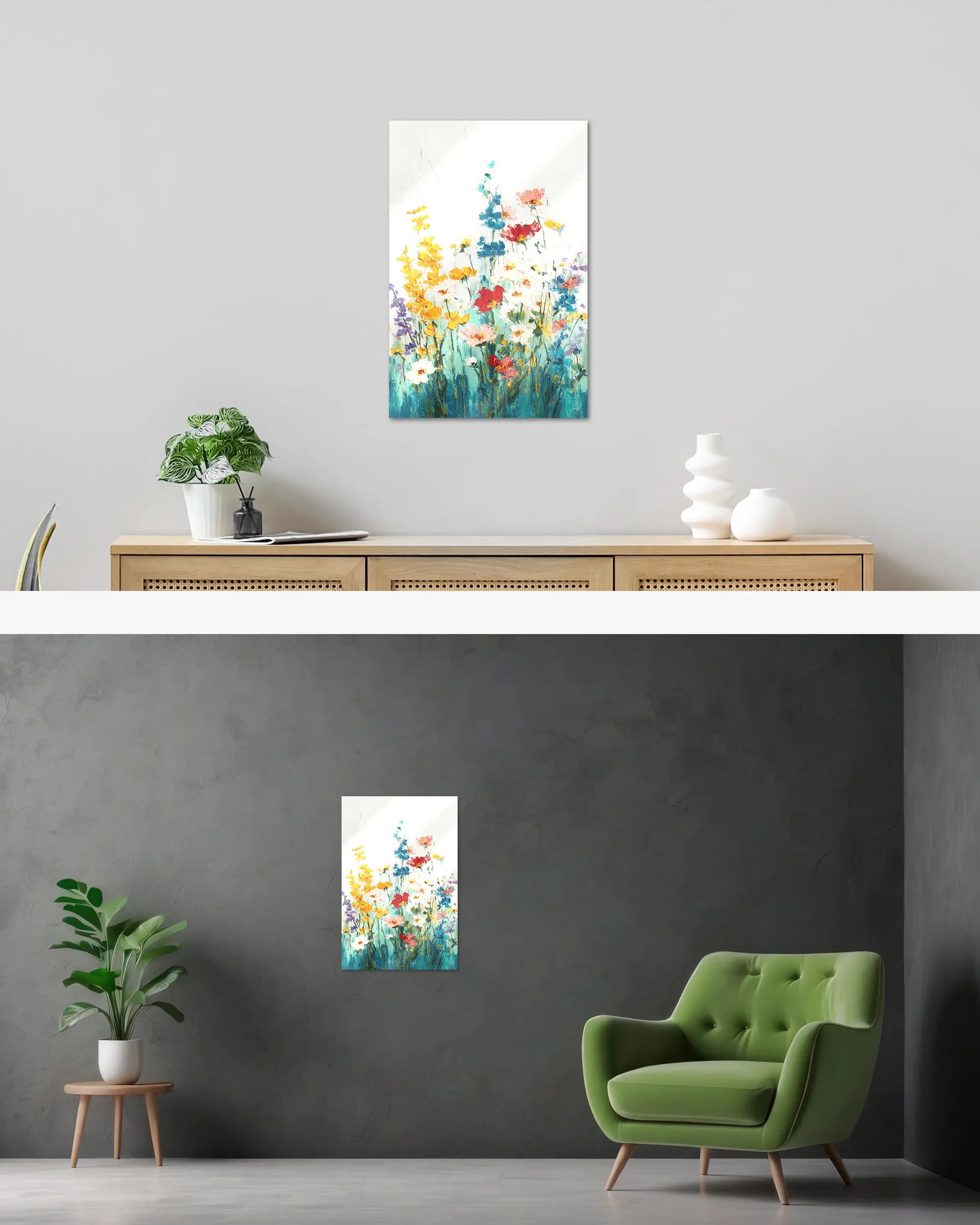 Wandansicht des Poster Plate Designs Blühen statt Mühen im Acrylic Style in der Größe Main (40 x 60 cm)