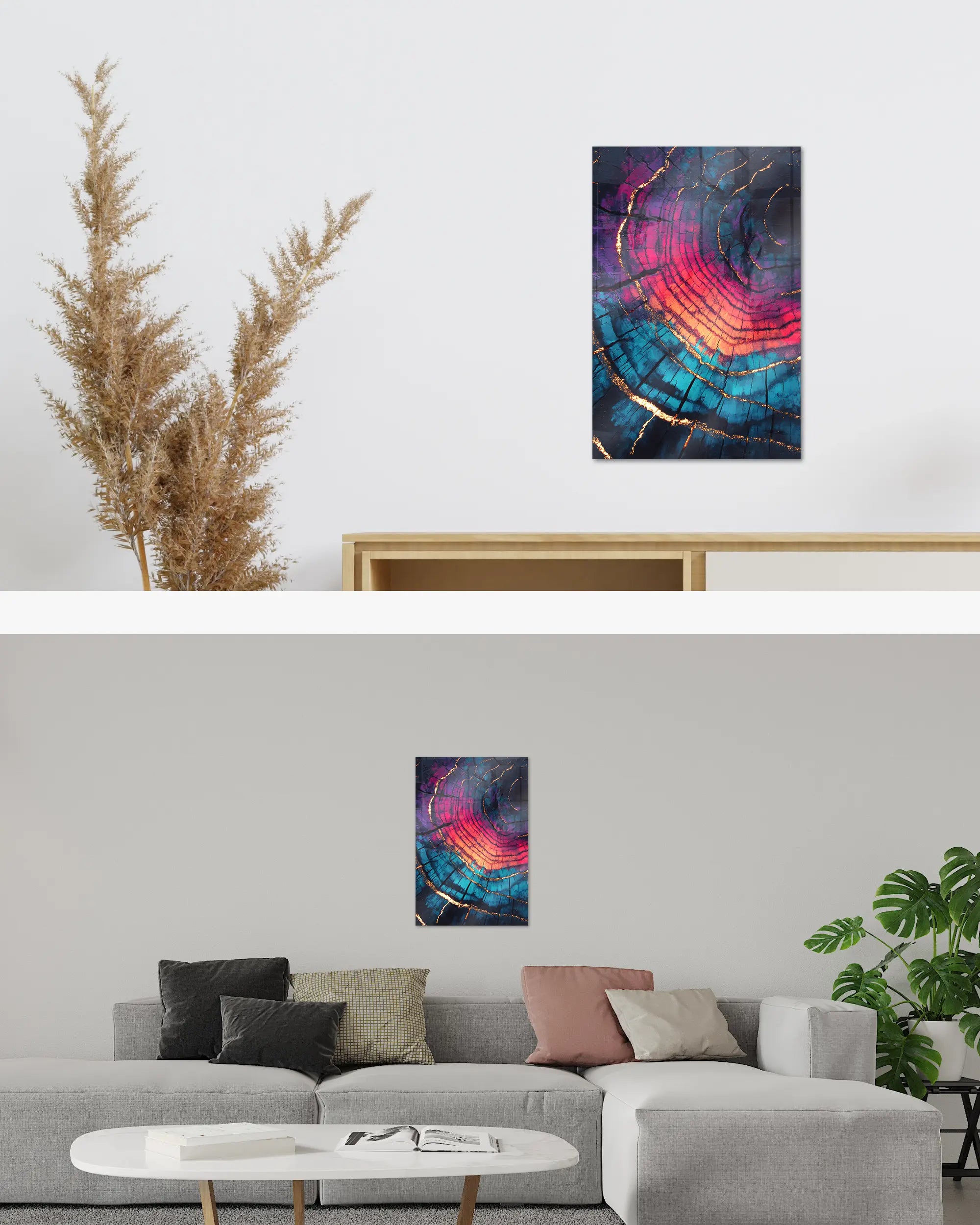 Zimmeransicht des Poster Plate Designs Rindenroulette im Acrylic Style in der Größe Main (40 x 60 cm)