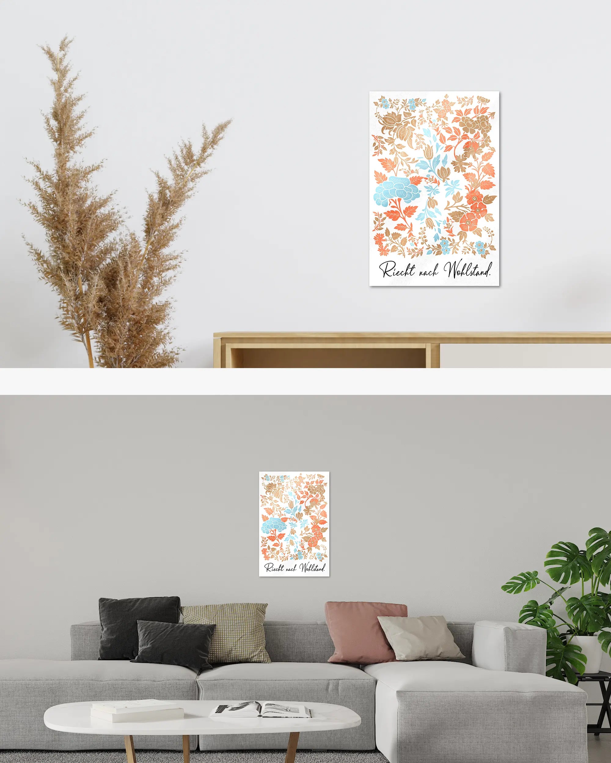 Zimmeransicht des Poster Plate Designs Wohlstandsduft im Acrylic Style in der Größe Main (40 x 60 cm)