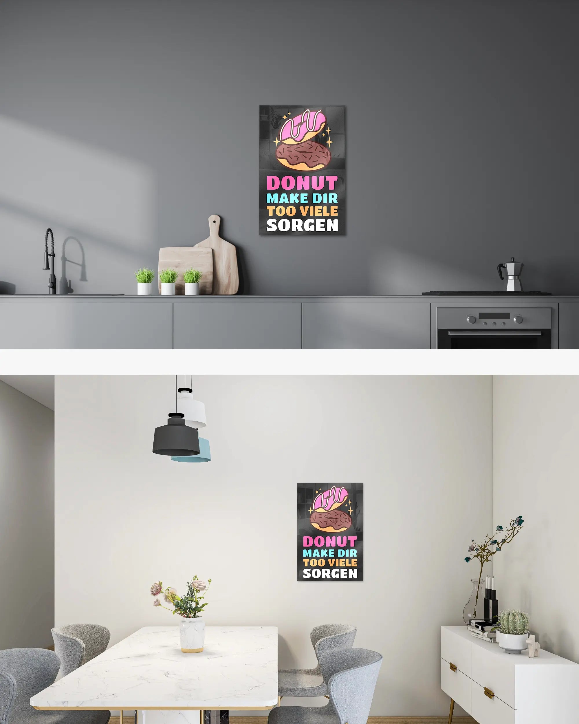 Zimmeransicht des Poster Plate Designs Donut Worry im Acrylic Style in der Größe Main (40 x 60 cm)