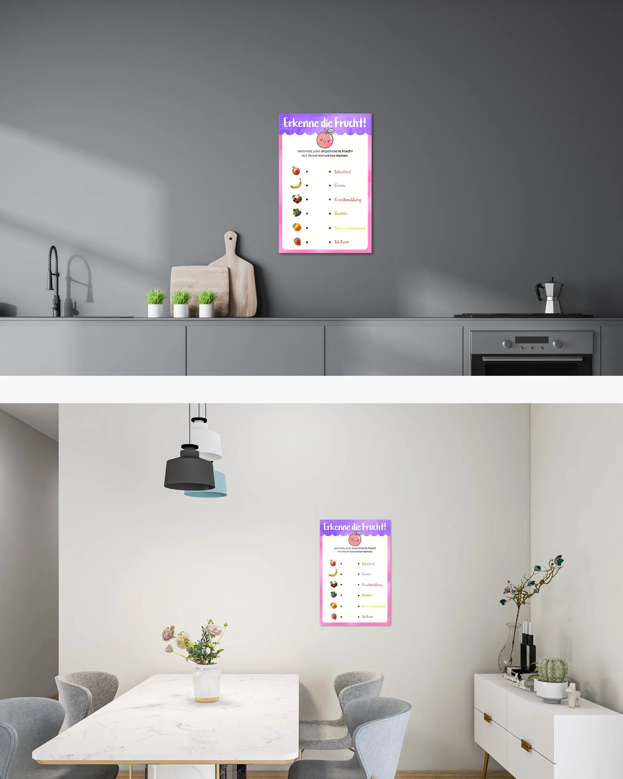 Zimmeransicht des Poster Plate Designs Fruchtvokabeln im Acrylic Style in der Größe Main (40 x 60 cm)