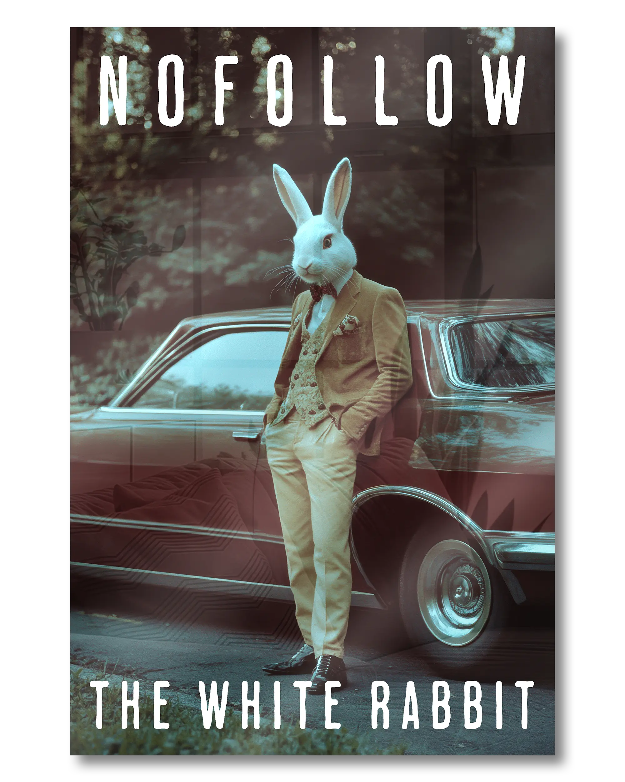 Frontalansicht des Poster Plate Designs Nofollow the White Rabbit im Acrylic Style in der Größe Mini (20 x 30 cm)