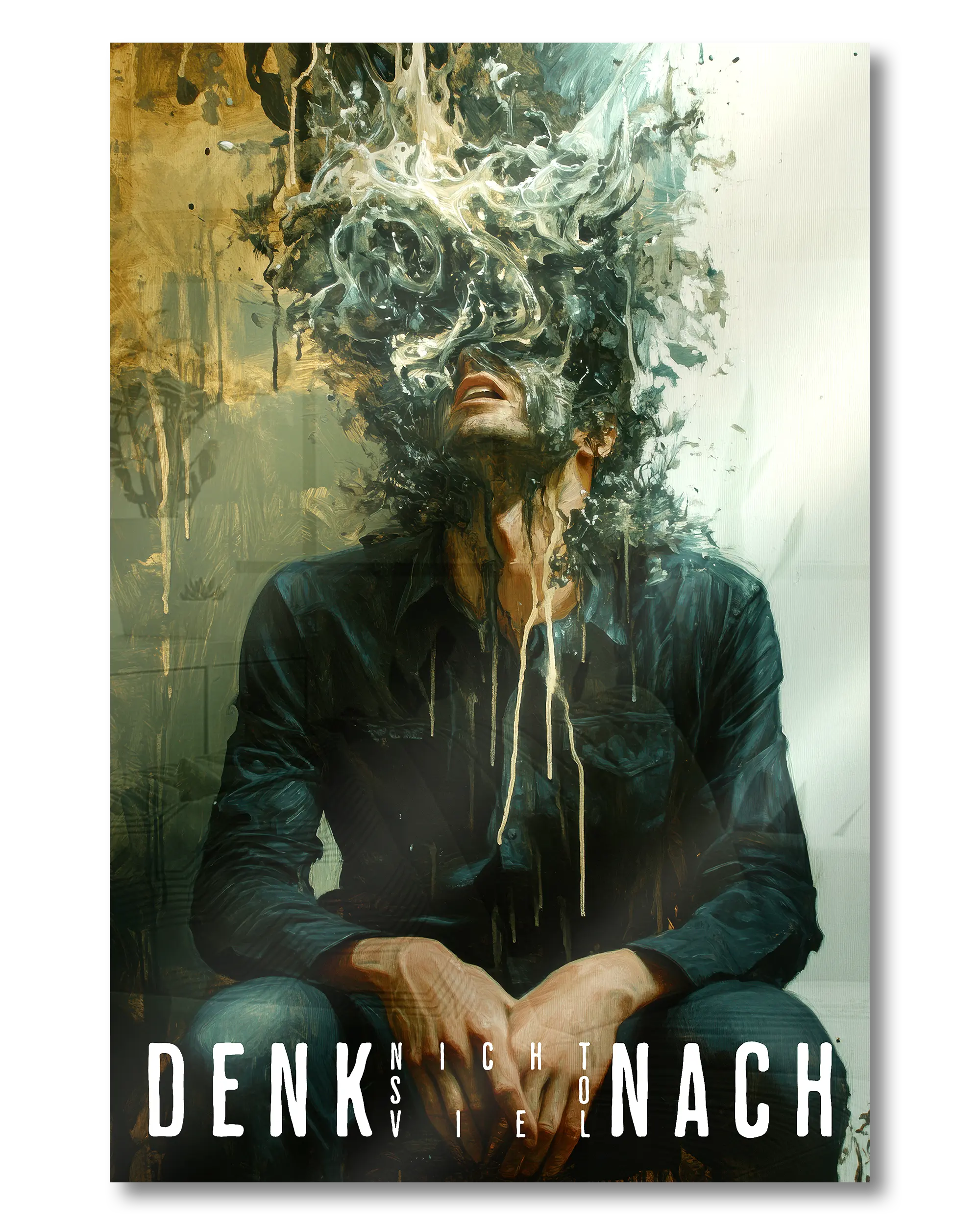 Frontalansicht des Poster Plate Designs Denkblockade im Acrylic Style in der Größe Mini (20 x 30 cm)