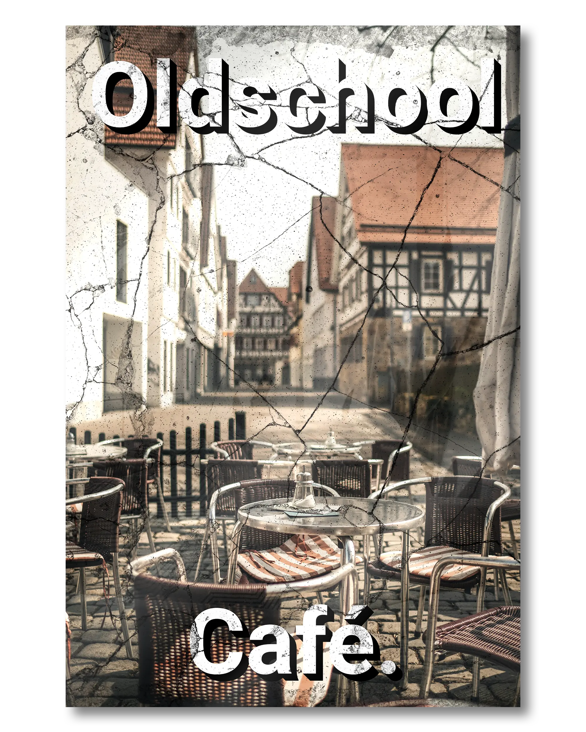 Frontalansicht des Poster Plate Designs Oldschool Café im Acrylic Style in der Größe Mini (20 x 30 cm)