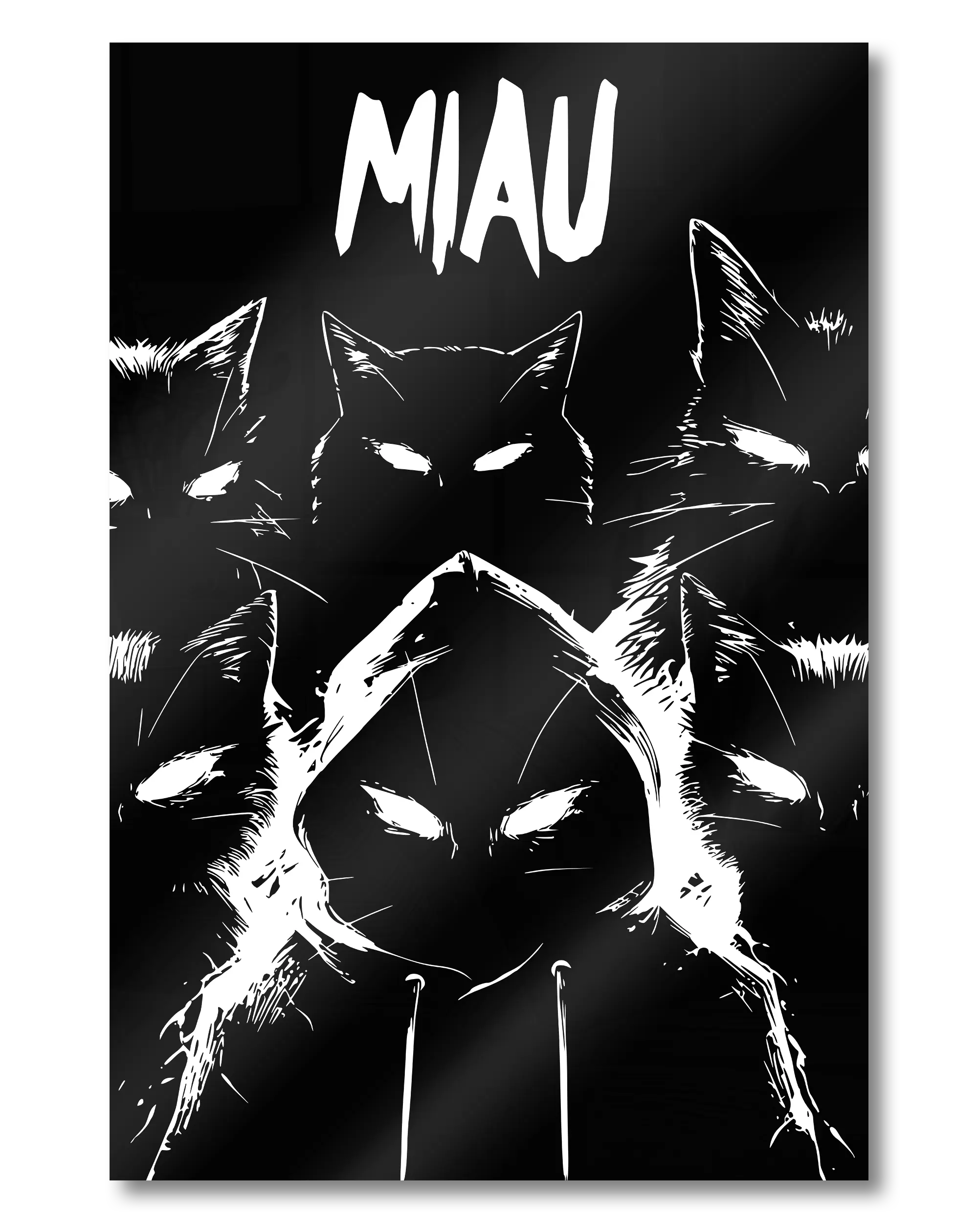 Frontalansicht des Poster Plate Designs Miau Gang im Acrylic Style in der Größe Mini (20 x 30 cm)