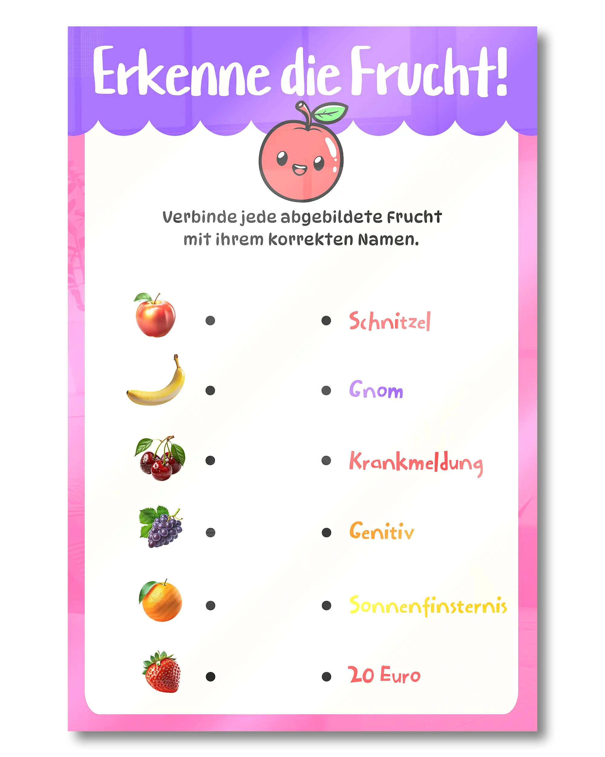 Frontalansicht des Poster Plate Designs Fruchtvokabeln im Acrylic Style in der Größe Mini (20 x 30 cm)