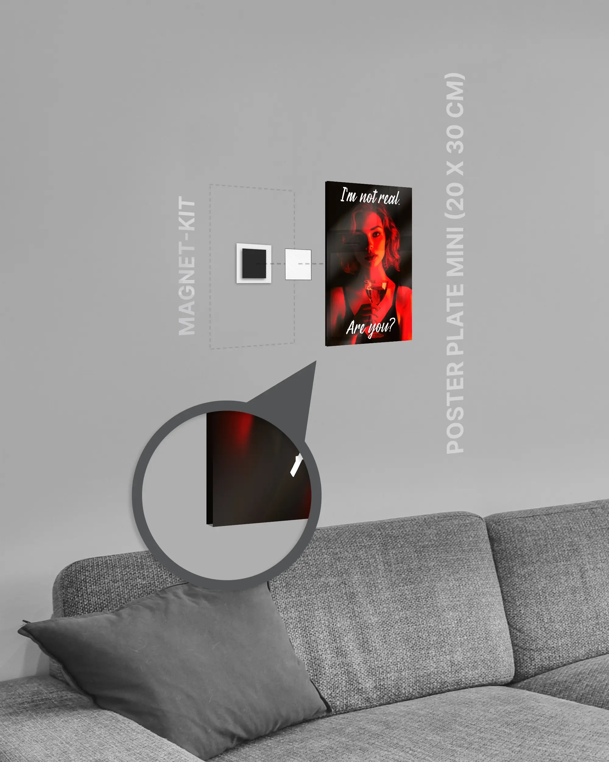 Magnet-Kit Seitenansicht des Poster Plate Designs Are you for real im Acrylic Style in der Größe Mini (20 x 30 cm)