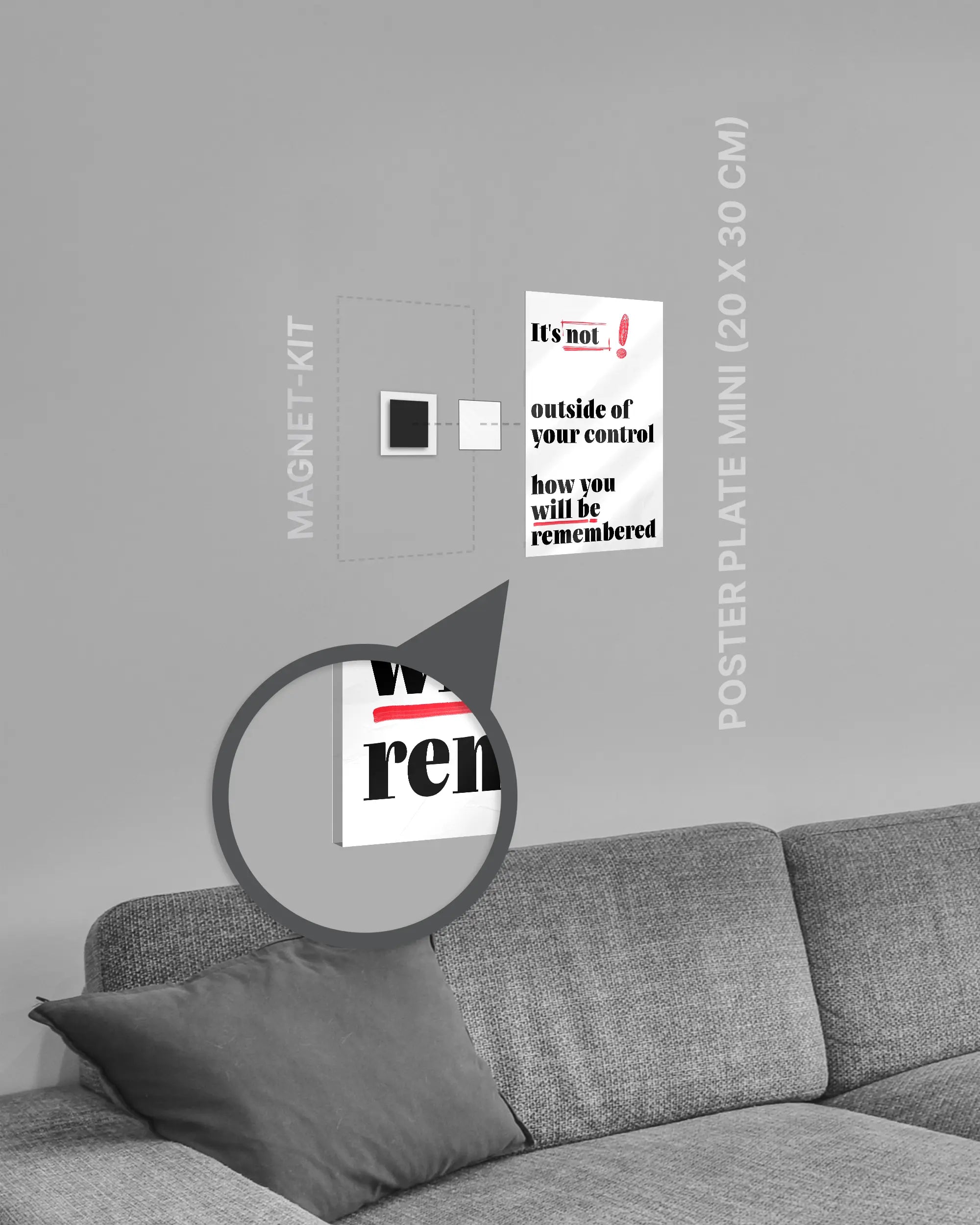 Magnet-Kit Seitenansicht des Poster Plate Designs Write your story im Acrylic Style in der Größe Mini (20 x 30 cm)