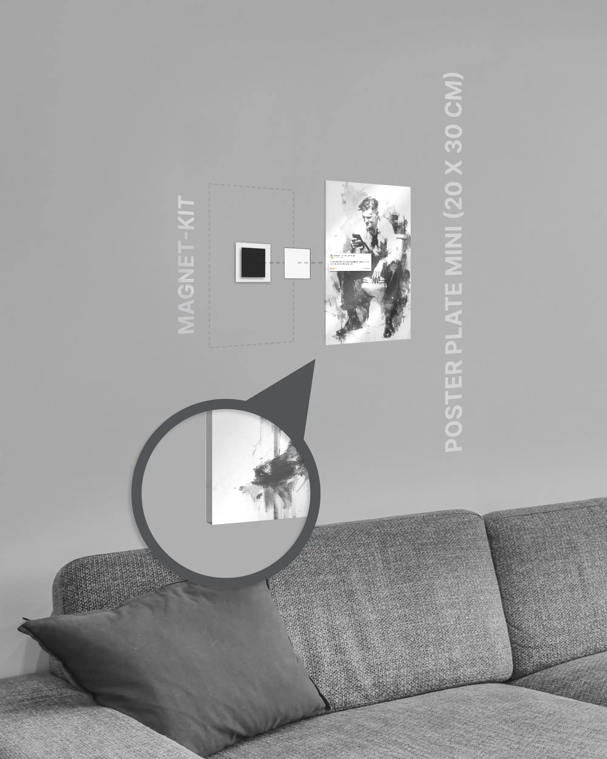 Magnet-Kit Seitenansicht des Poster Plate Designs Clemens kackt im Acrylic Style in der Größe Mini (20 x 30 cm)