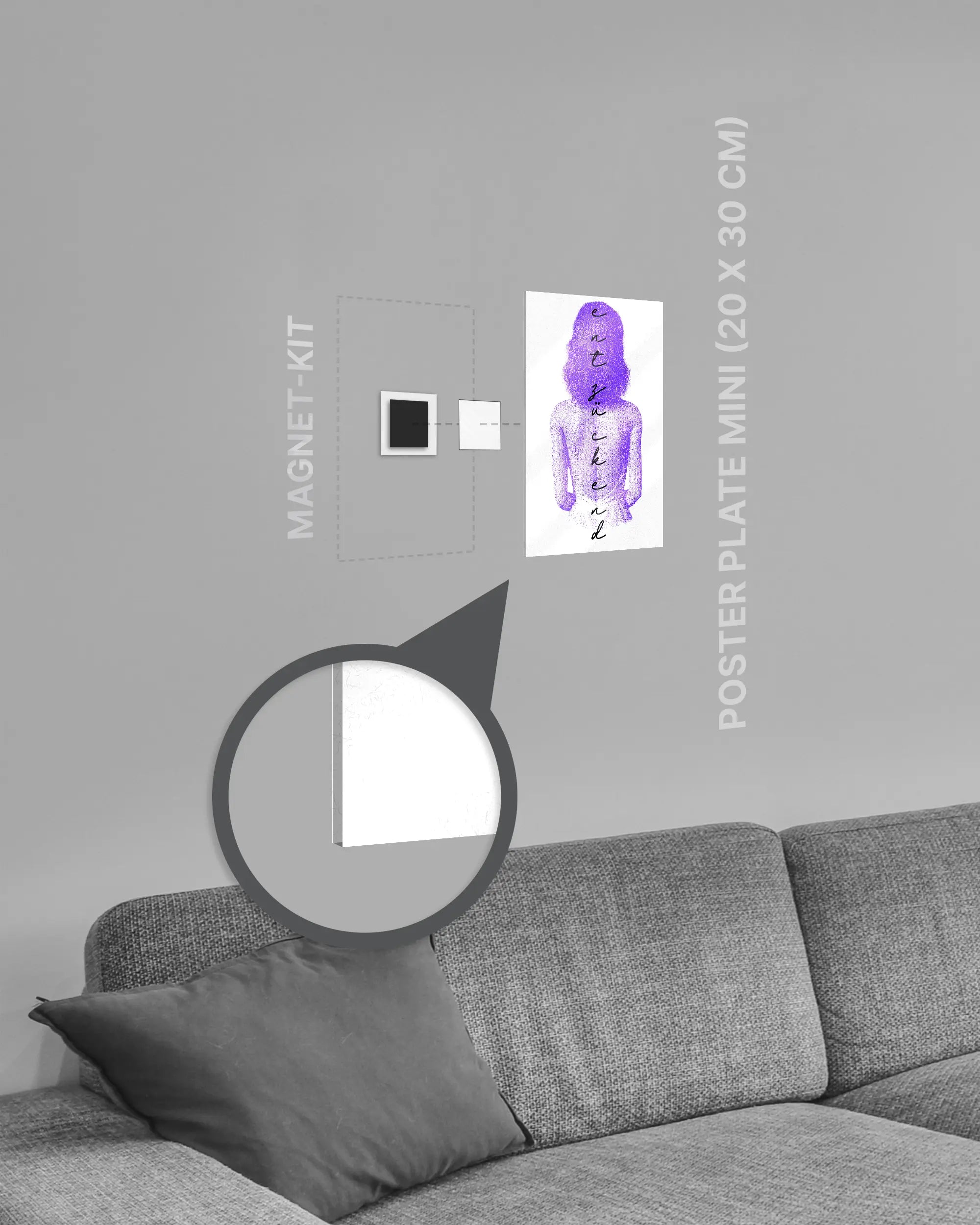 Magnet-Kit Seitenansicht des Poster Plate Designs Rückendeckung im Acrylic Style in der Größe Mini (20 x 30 cm)