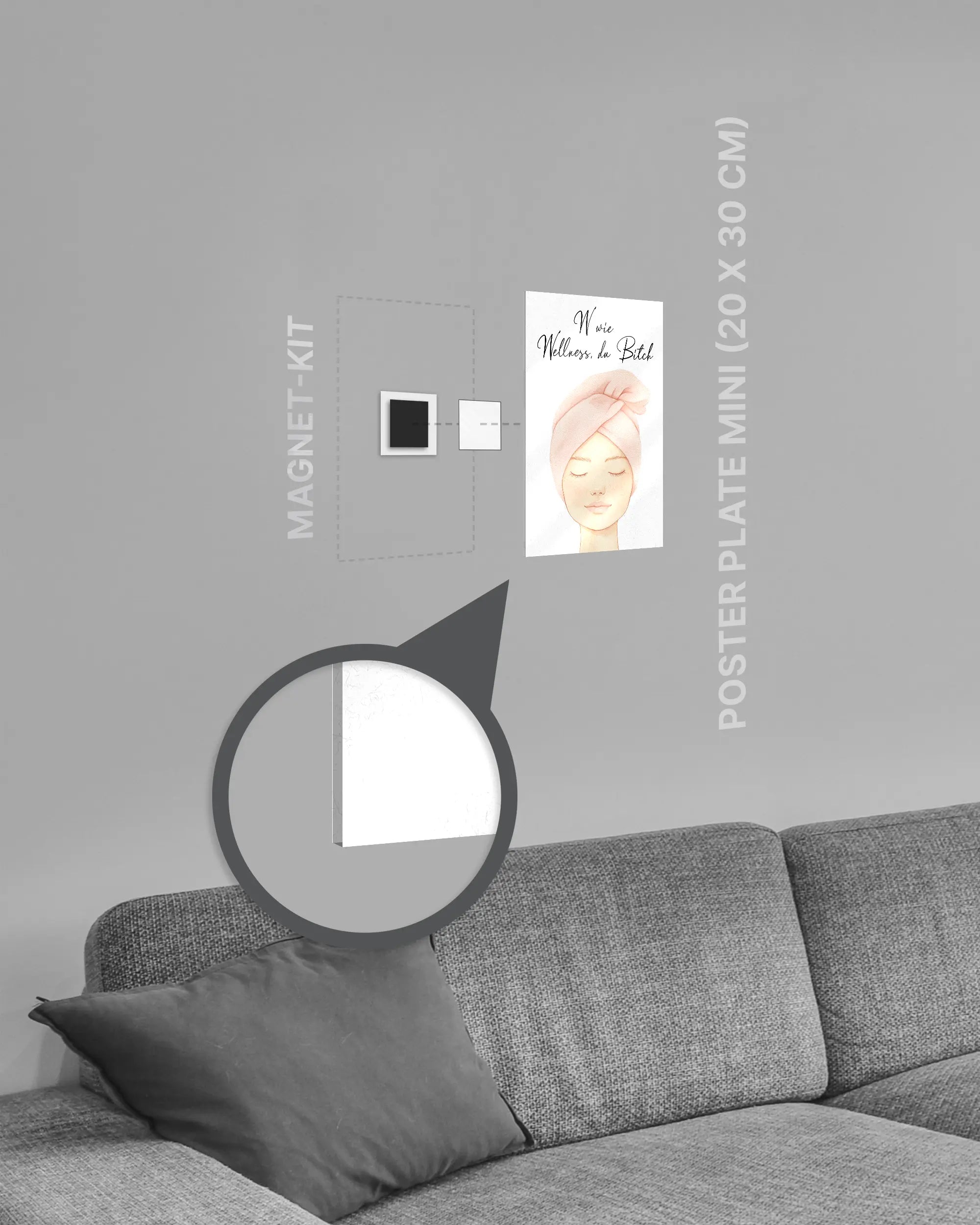 Magnet-Kit Seitenansicht des Poster Plate Designs Wellness Routine im Acrylic Style in der Größe Mini (20 x 30 cm)