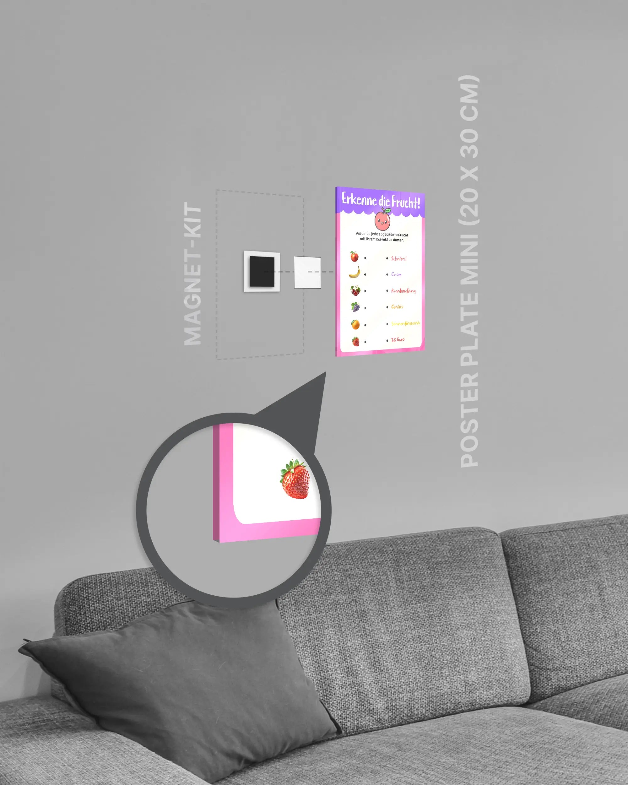 Magnet-Kit Seitenansicht des Poster Plate Designs Fruchtvokabeln im Acrylic Style in der Größe Mini (20 x 30 cm)