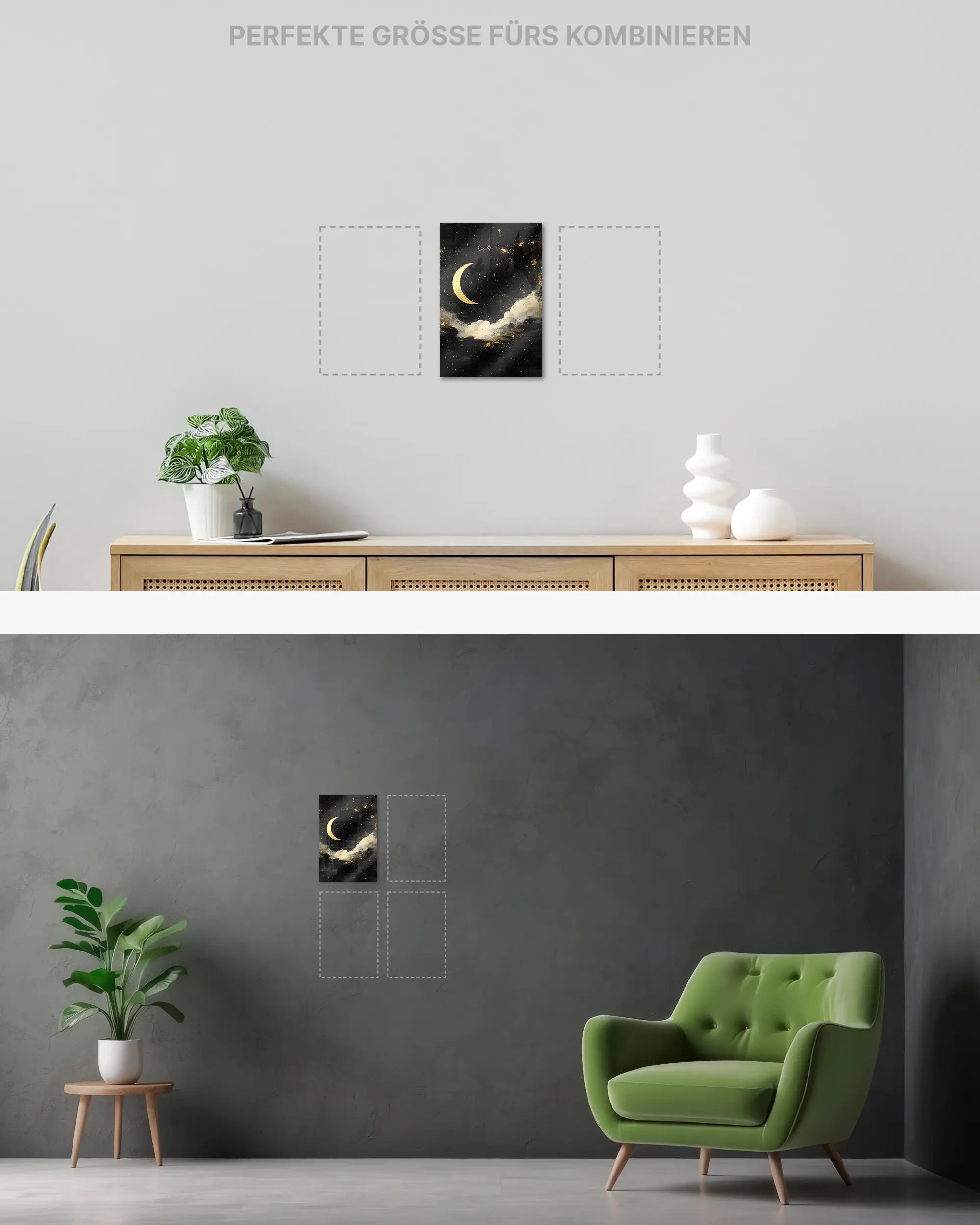 Wandansicht des Poster Plate Designs Goldenes Mondgedicht im Acrylic Style in der Größe Mini (20 x 30 cm)