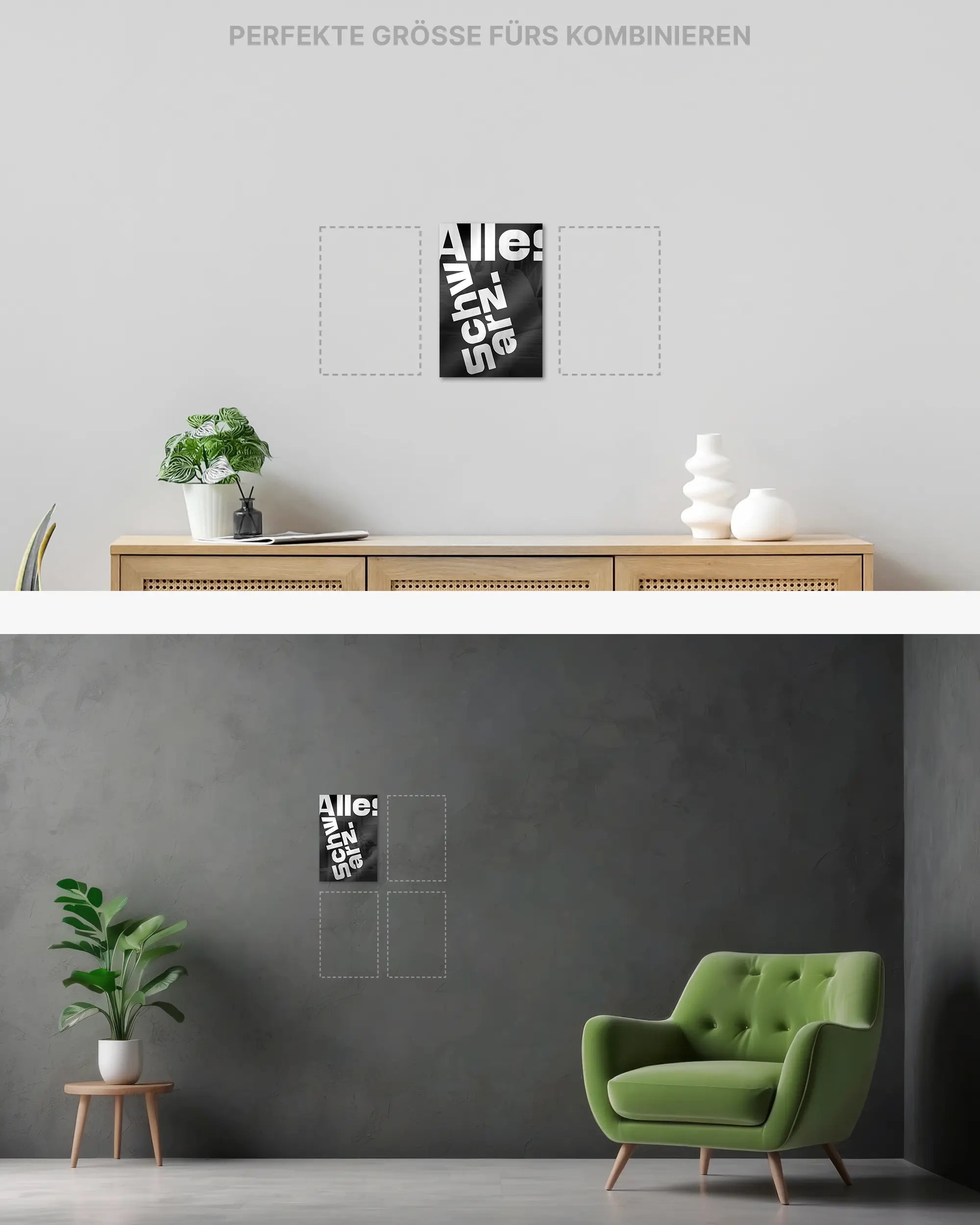 Wandansicht des Poster Plate Designs Alles Schwarz im Acrylic Style in der Größe Mini (20 x 30 cm)