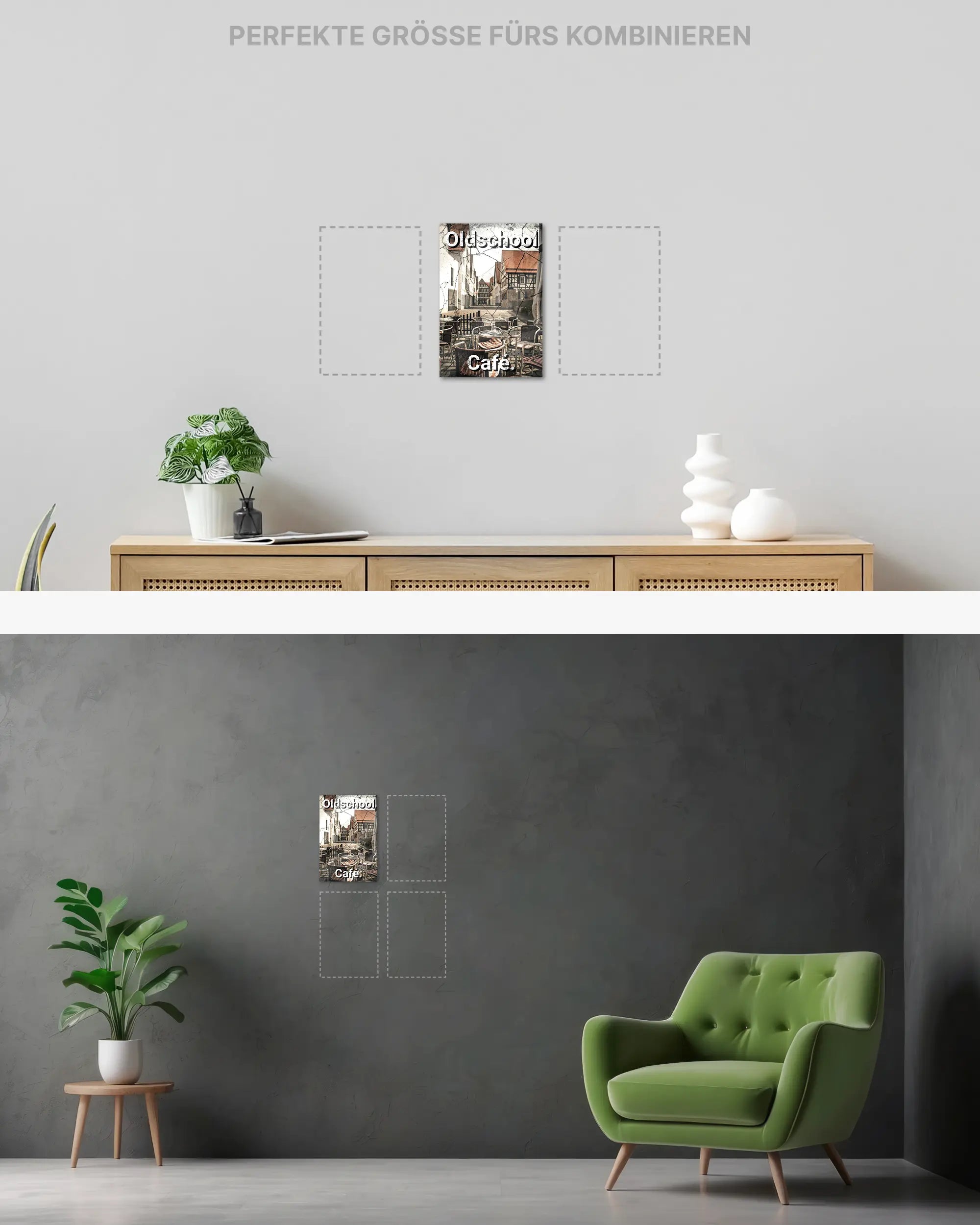 Wandansicht des Poster Plate Designs Oldschool Café im Acrylic Style in der Größe Mini (20 x 30 cm)